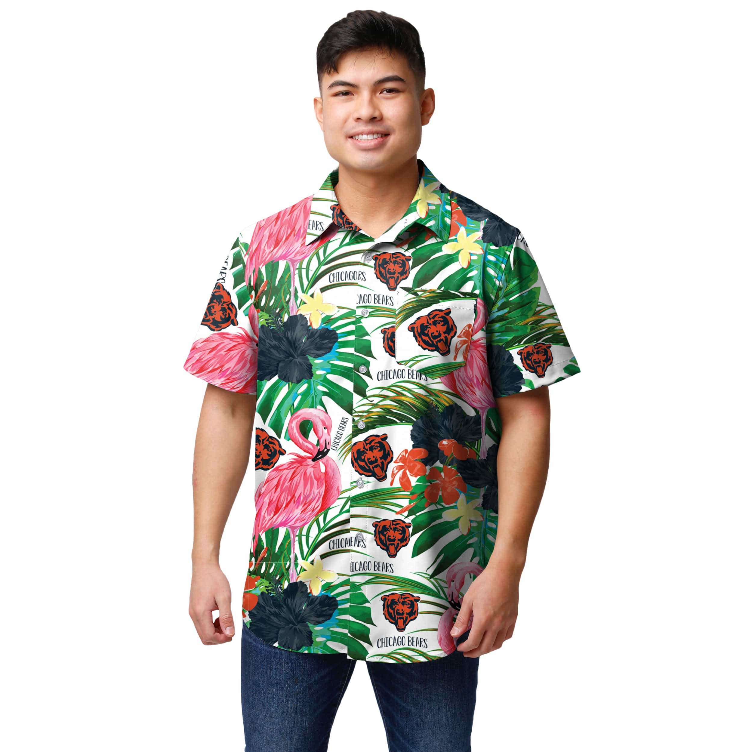 Chicago Bears NFL Mens Flamingo Button Up Shirt - Image 2