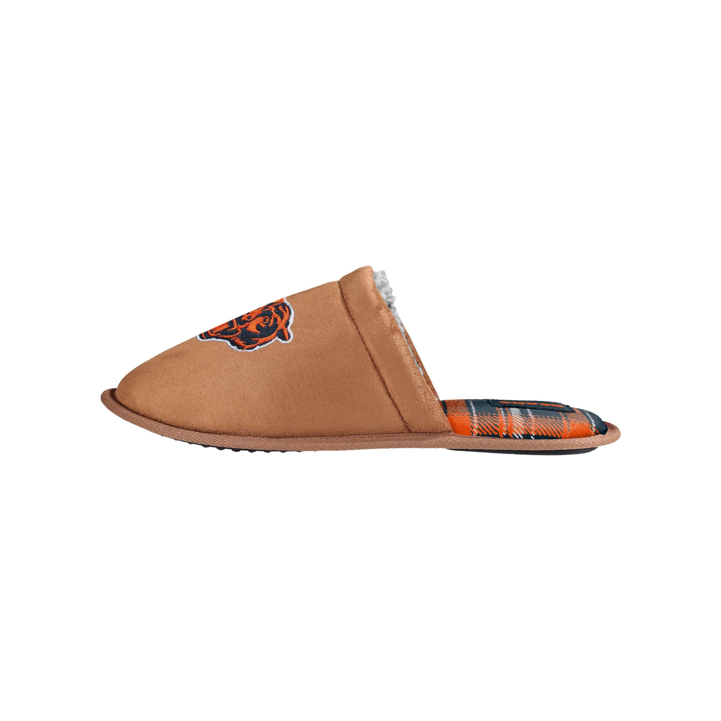 Chicago Bears NFL Mens Flannel Lined Brown Suede Scuff Slipper