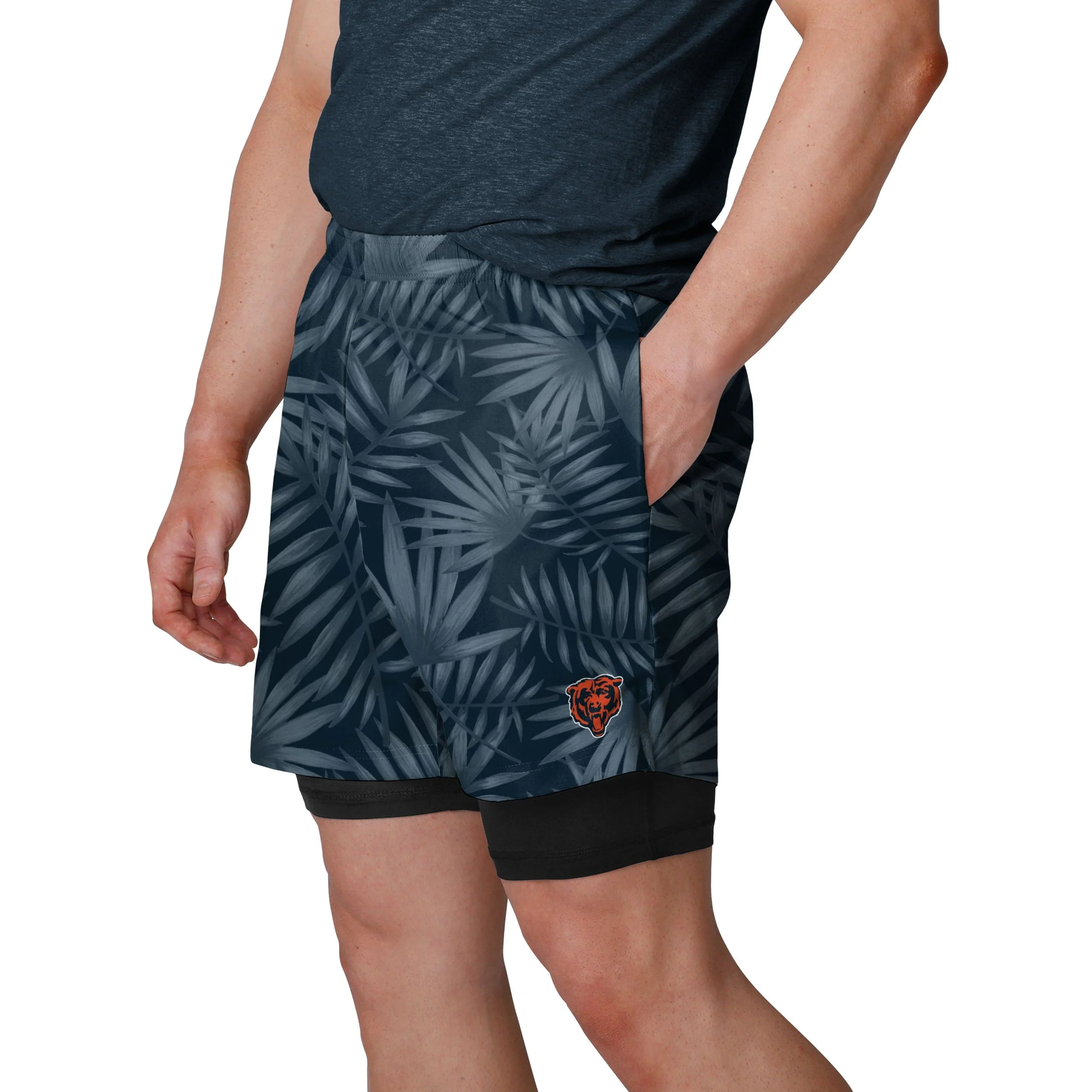 Chicago Bears NFL Mens Floral Black Liner Shorts - Image 2