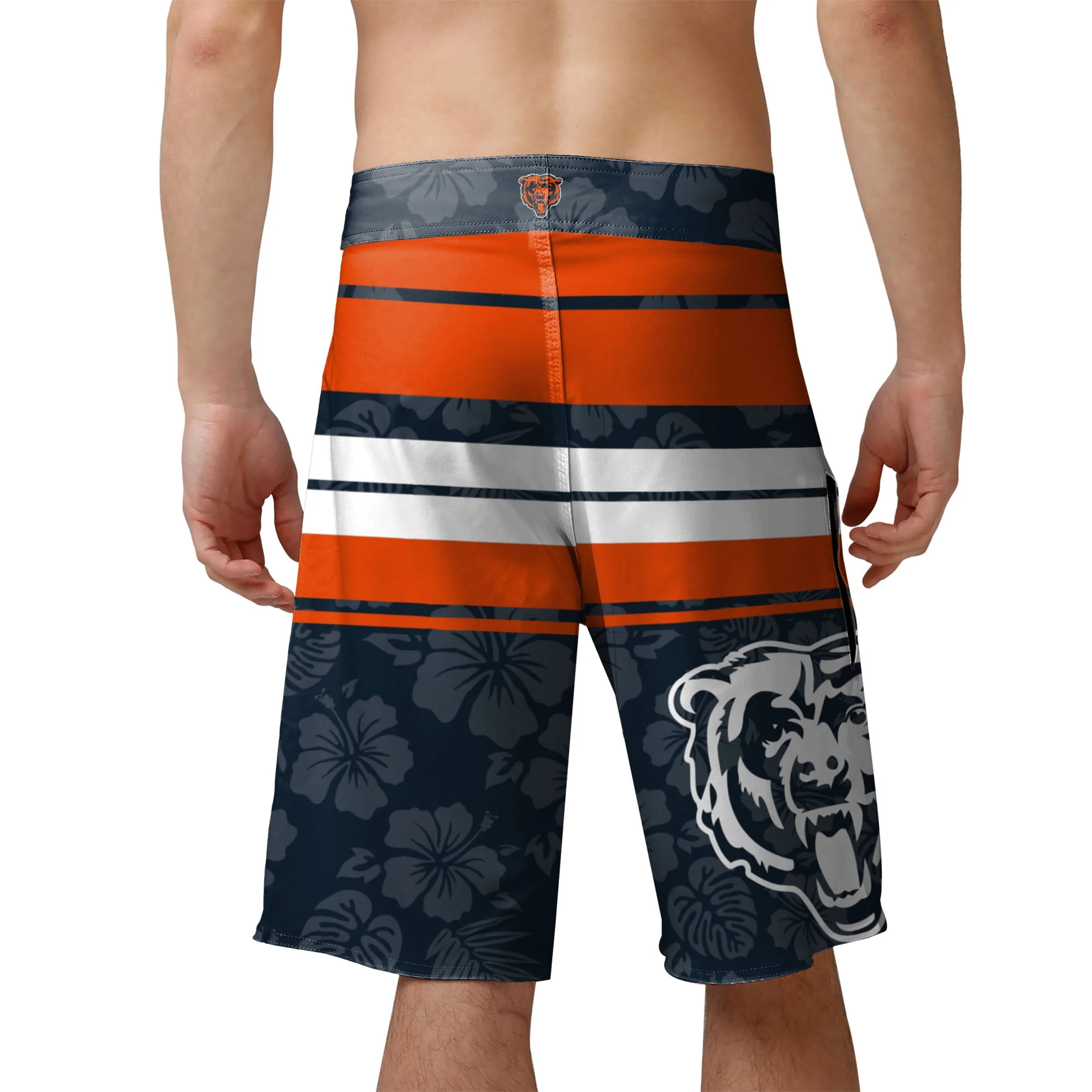 Chicago Bears NFL Mens Hibiscus Boardwalk Stripe Boardshorts - Image 3