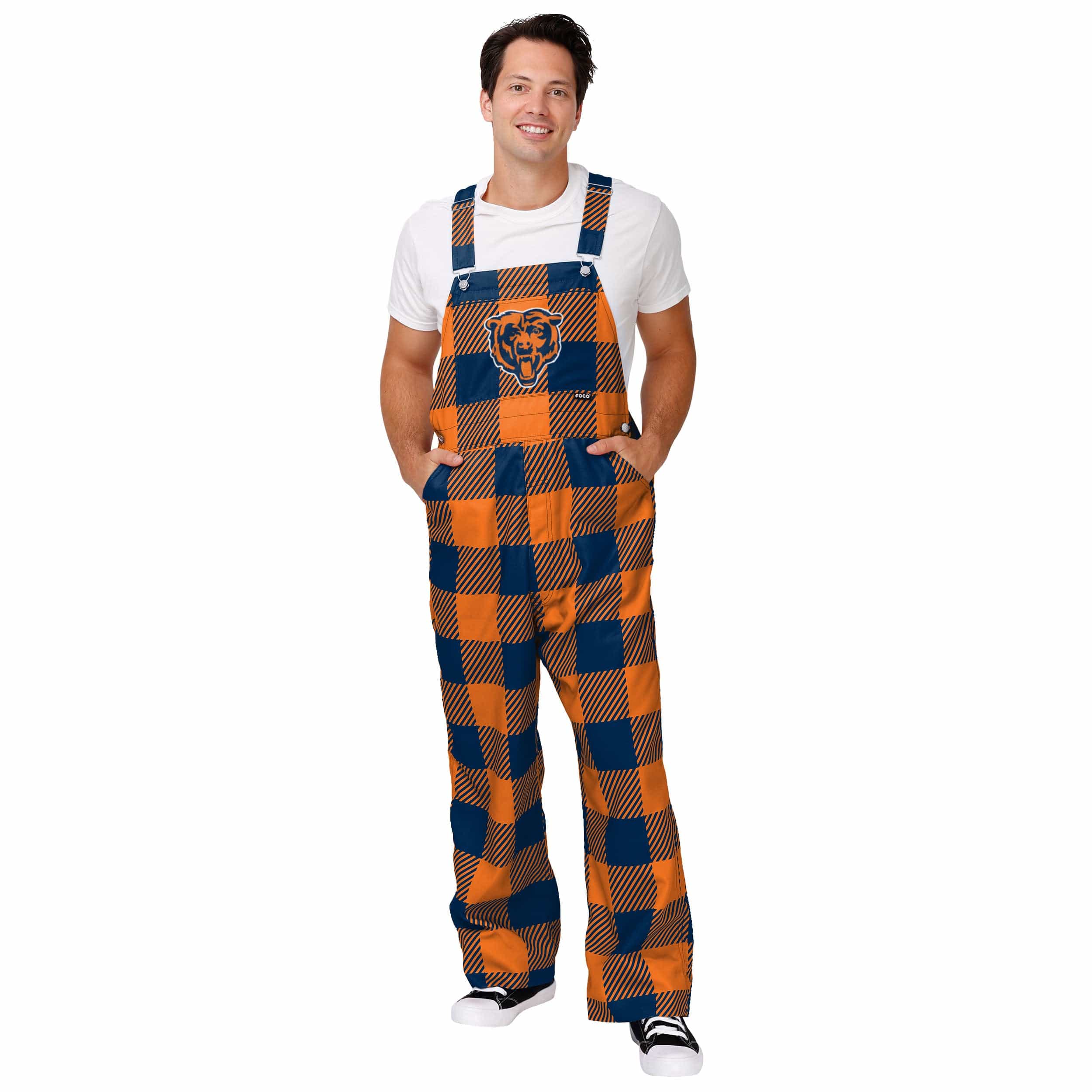 Chicago Bears NFL Mens Plaid Bib Overalls