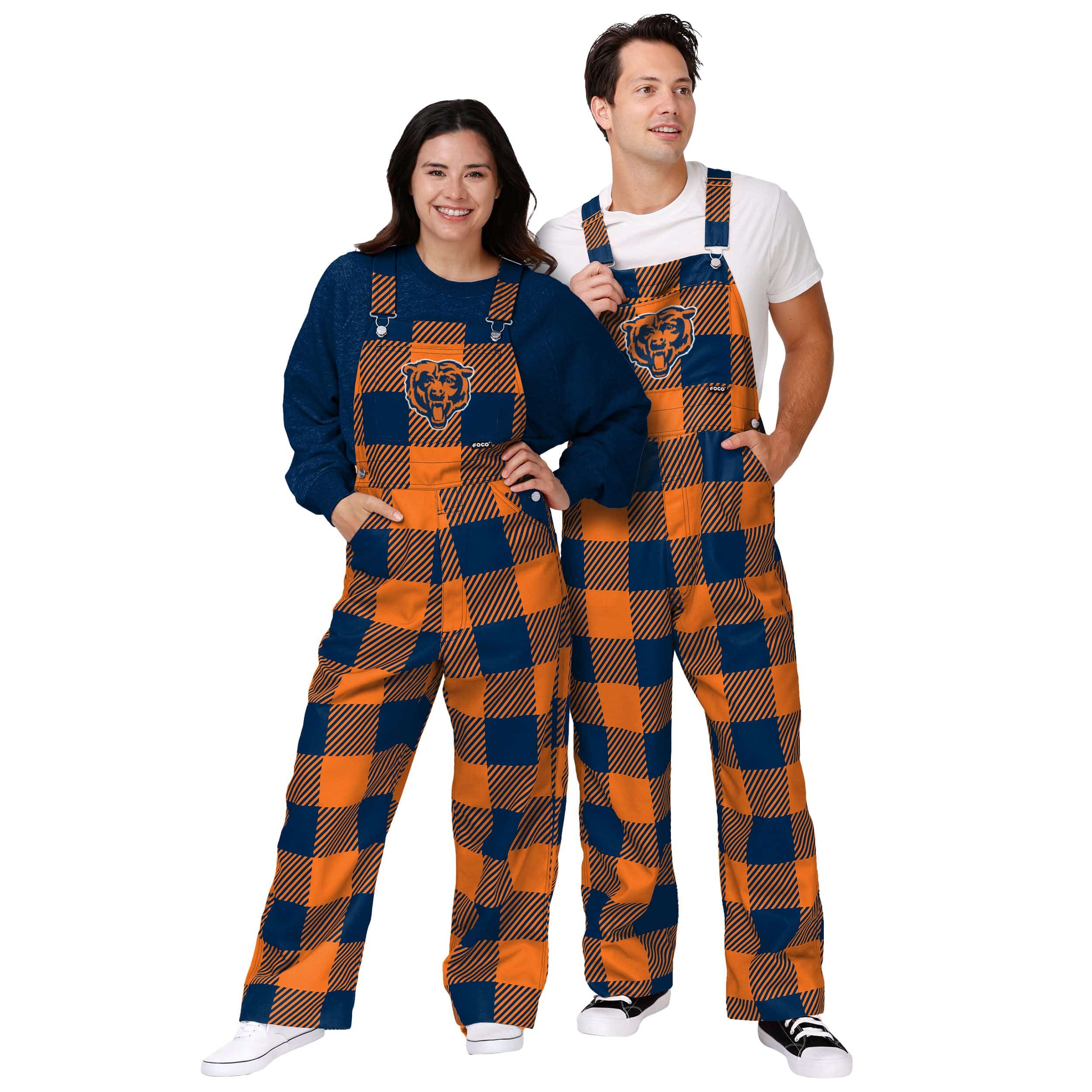 Chicago Bears NFL Mens Plaid Bib Overalls - Image 3
