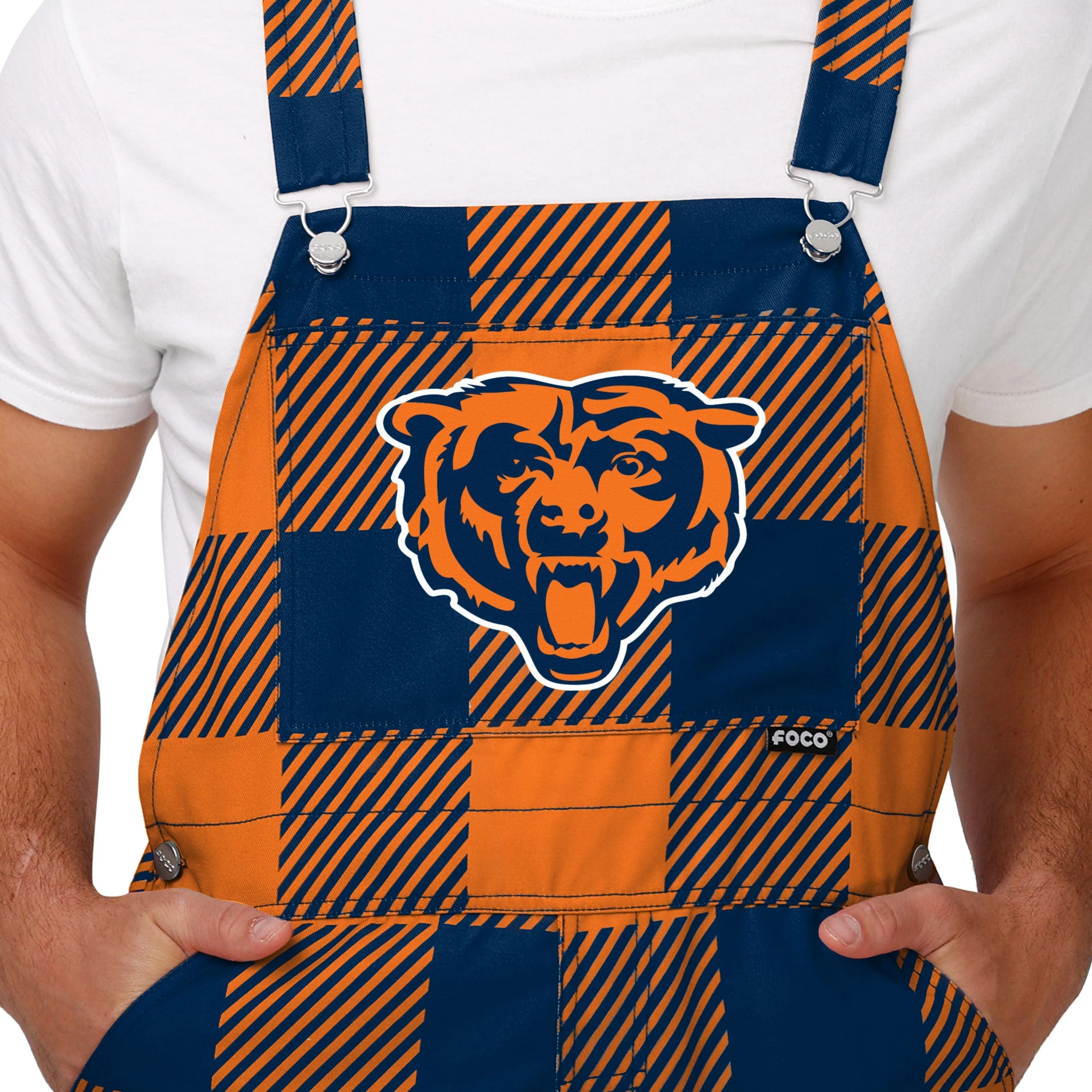 Chicago Bears NFL Mens Plaid Bib Overalls - Image 4