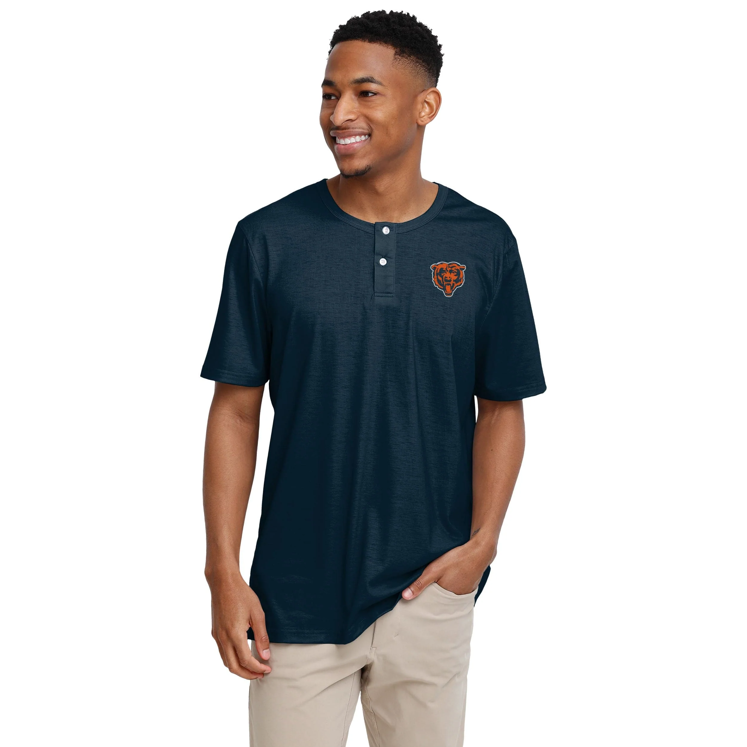 Chicago Bears NFL Mens Solid Team Logo Short Sleeve Henley - Image 2