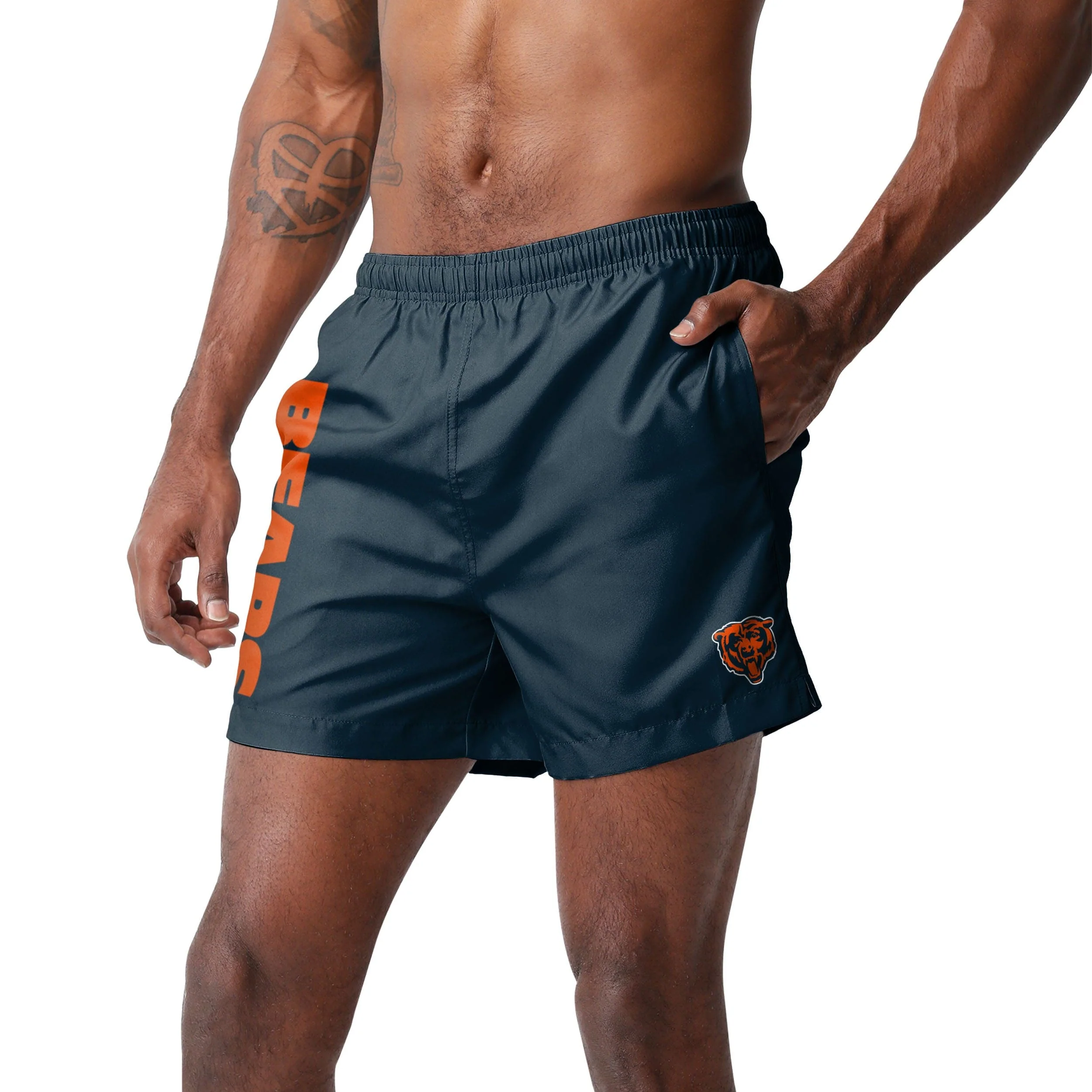 Chicago Bears NFL Mens Solid Wordmark 5.5" Swimming Trunks - Image 2