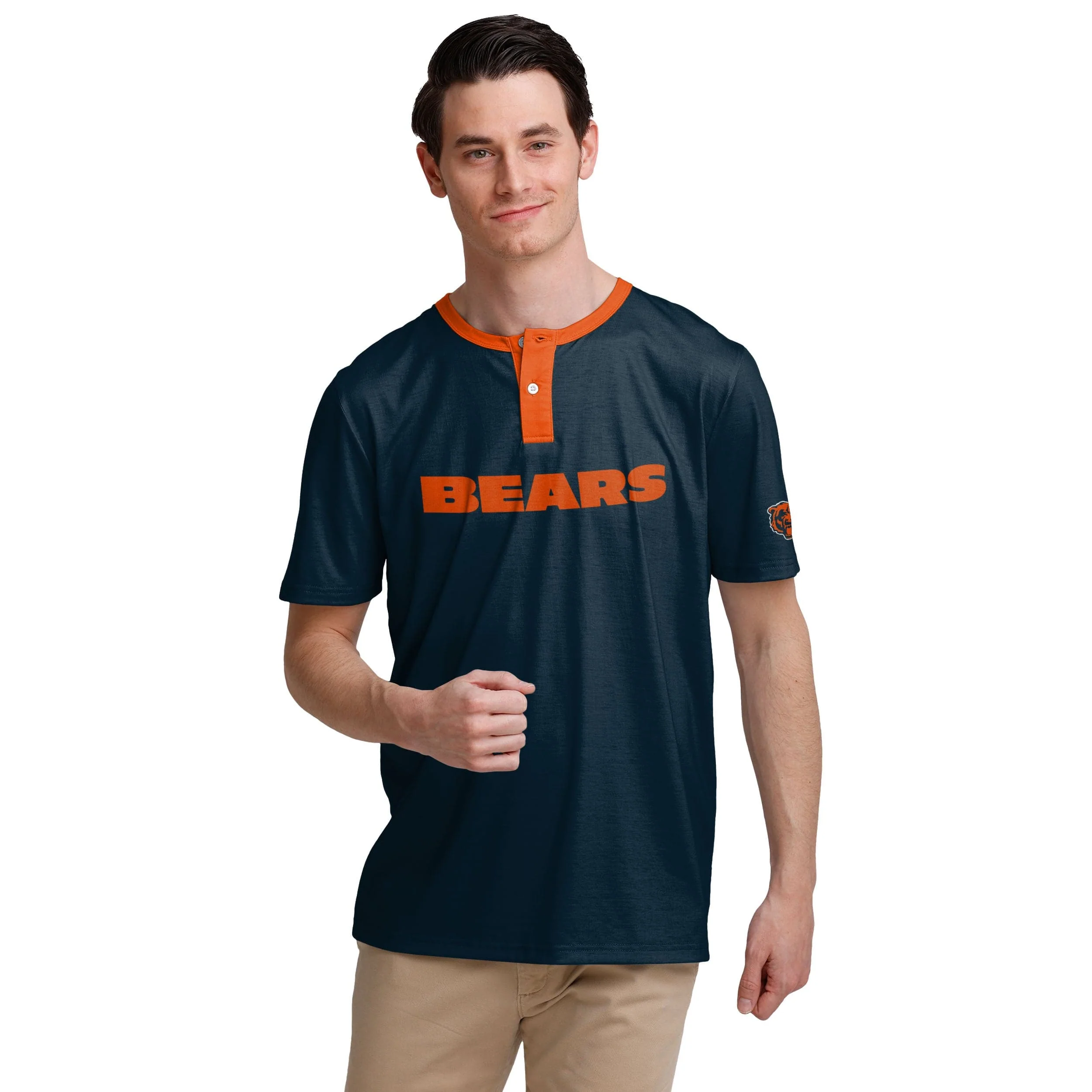 Chicago Bears NFL Mens Solid Wordmark Short Sleeve Henley - Image 2