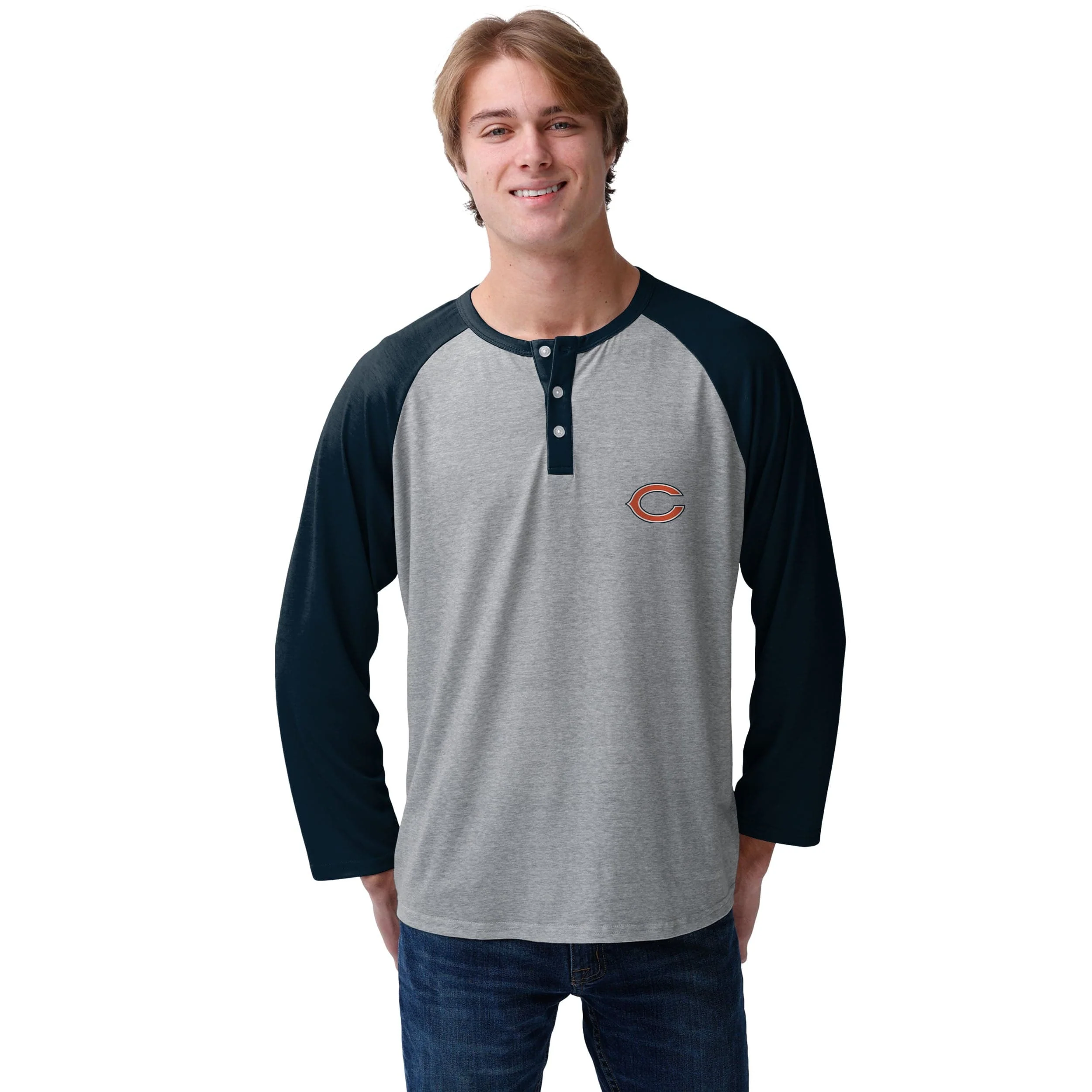 Chicago Bears NFL Mens Team Logo Gray Long Sleeve Henley - Image 2