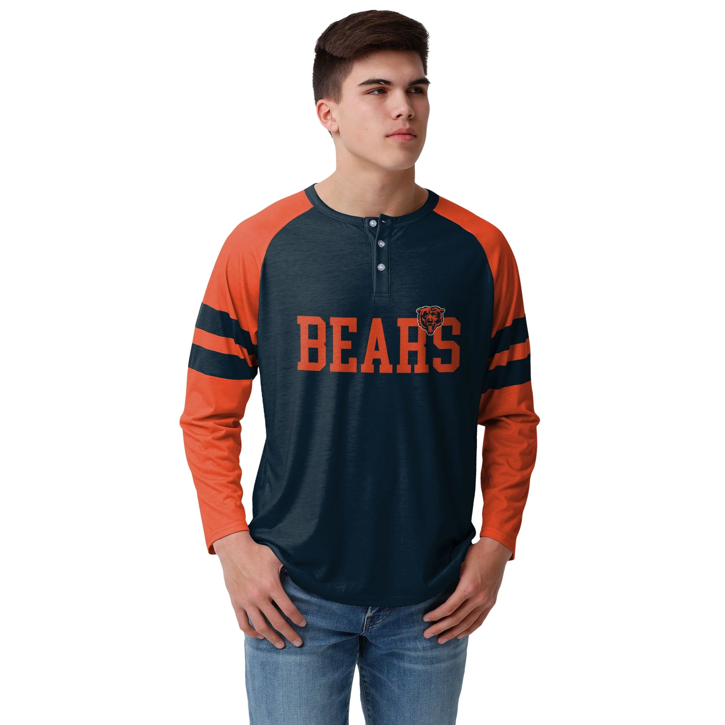 Chicago Bears NFL Mens Team Stripe Wordmark Long Sleeve Henley - Image 2
