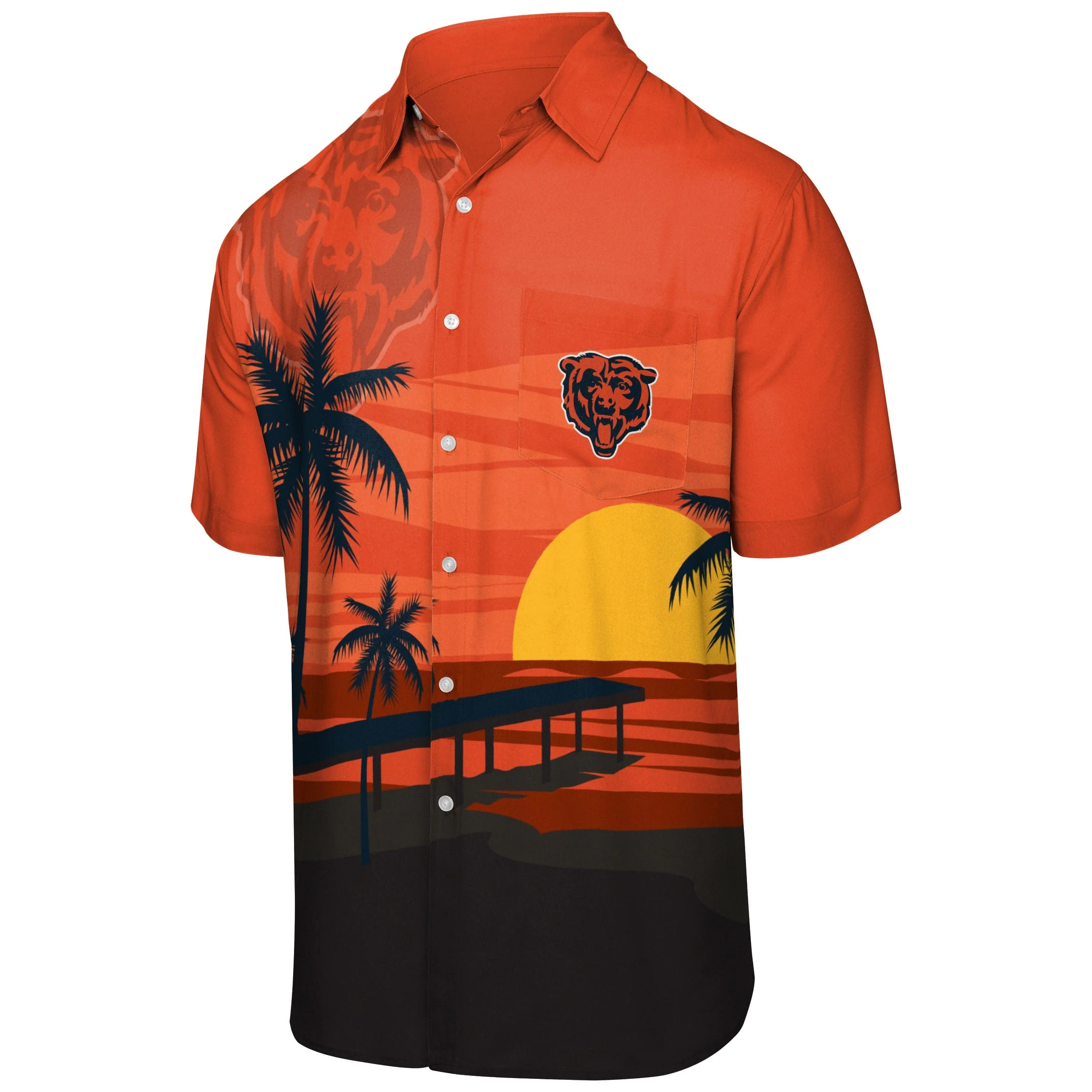 Chicago Bears NFL Mens Tropical Sunset Button Up Shirt - Image 4