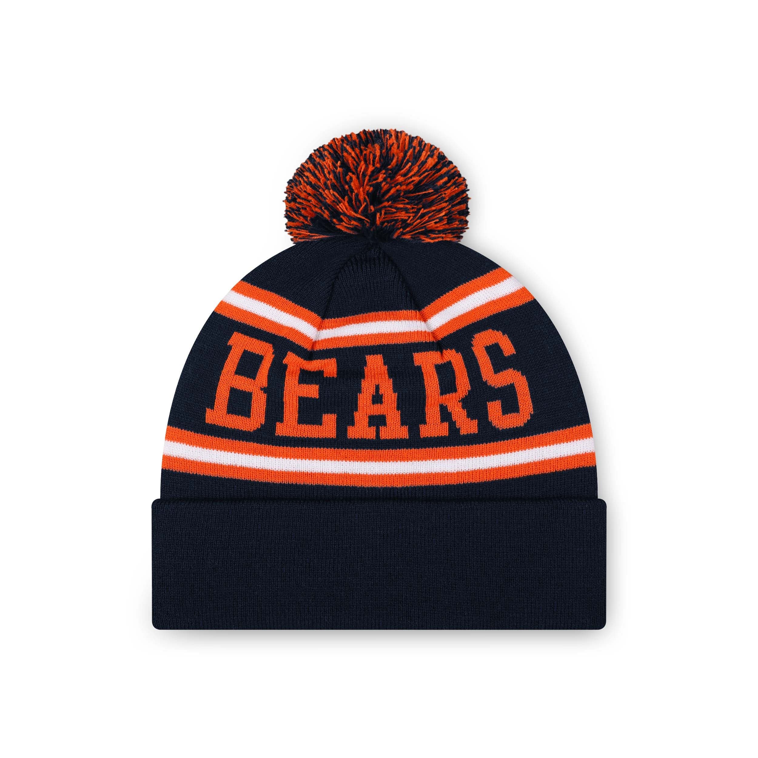 Chicago Bears NFL Navy Primary Logo Stripe Pom Beanie - Image 2