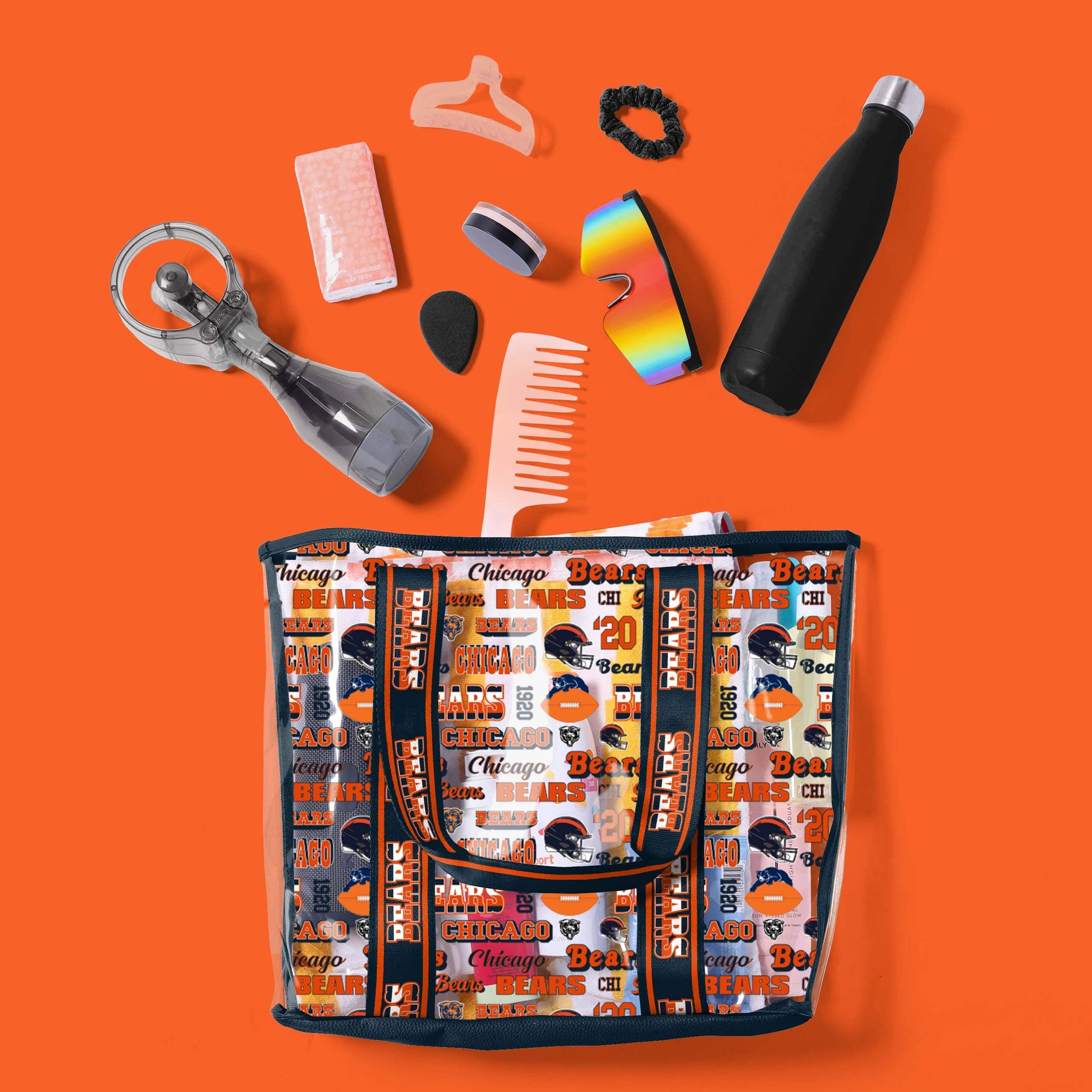 Chicago Bears NFL Repeat Retro Print Clear Tote Bag - Image 3
