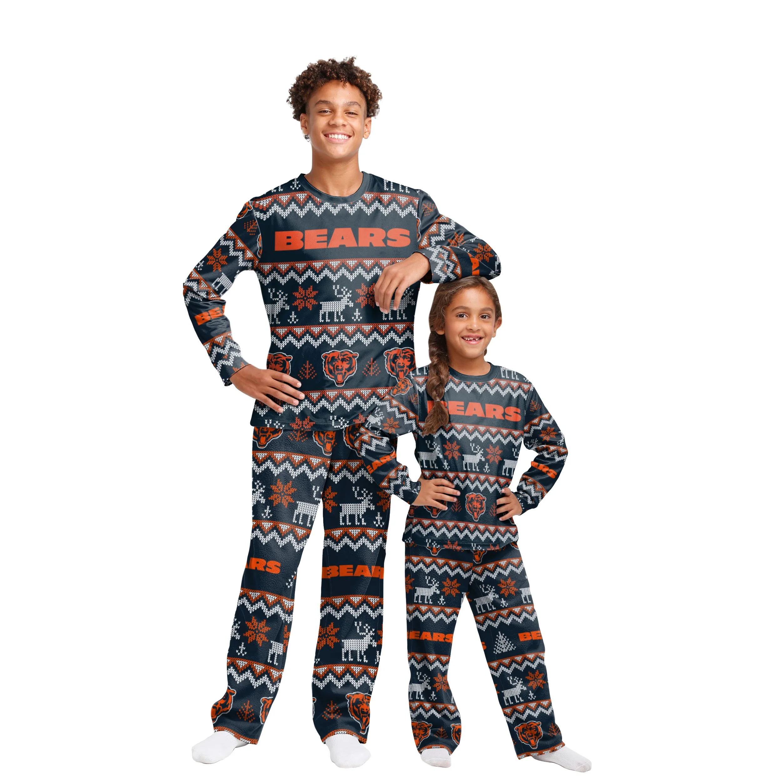 Chicago Bears NFL Ugly Pattern Family Holiday Pajamas - Image 4