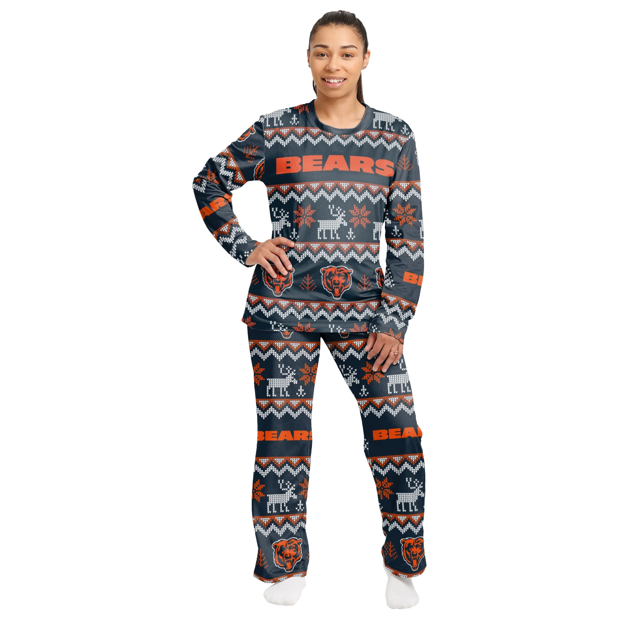 Chicago Bears NFL Ugly Pattern Family Holiday Pajamas - Image 5