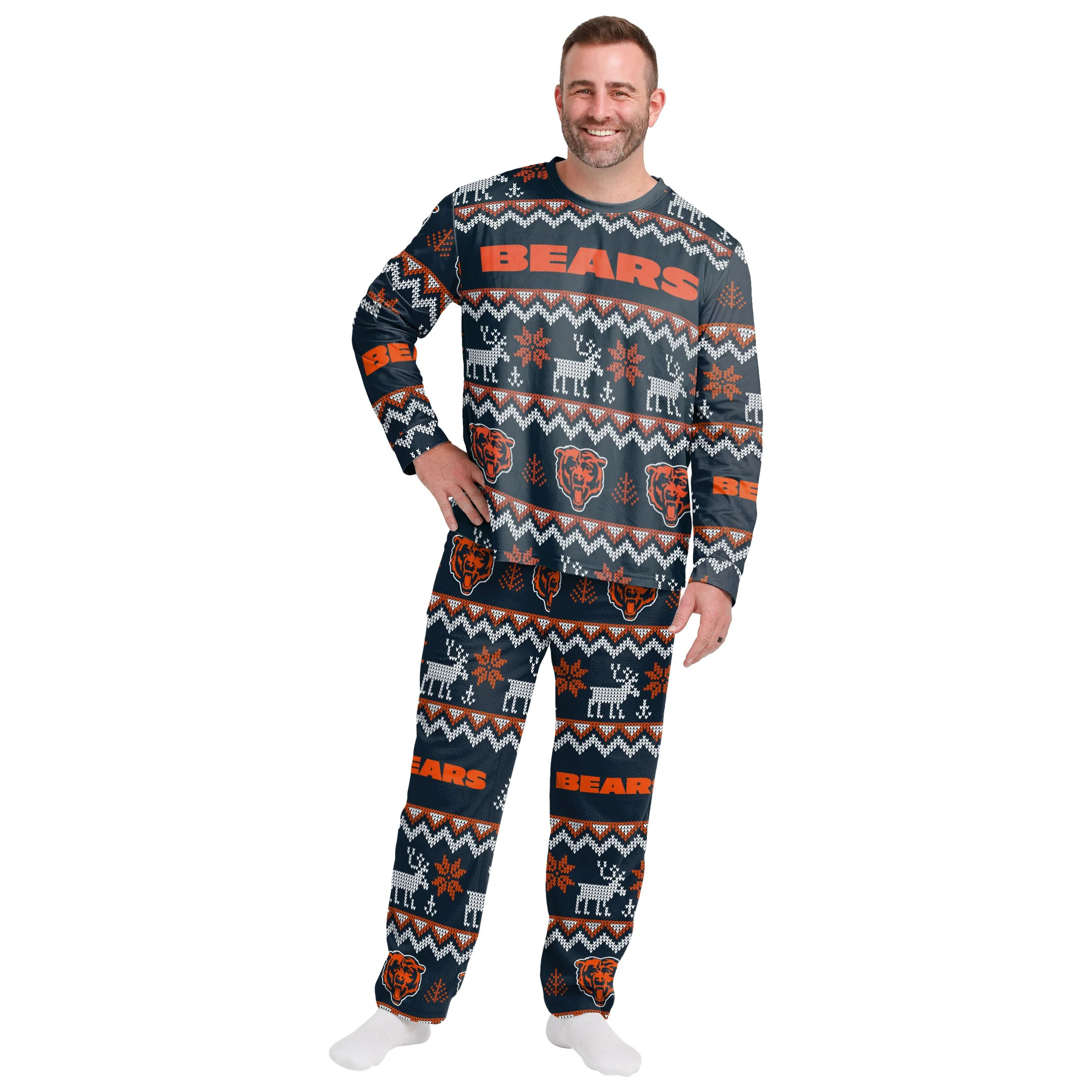 Chicago Bears NFL Ugly Pattern Family Holiday Pajamas - Image 6