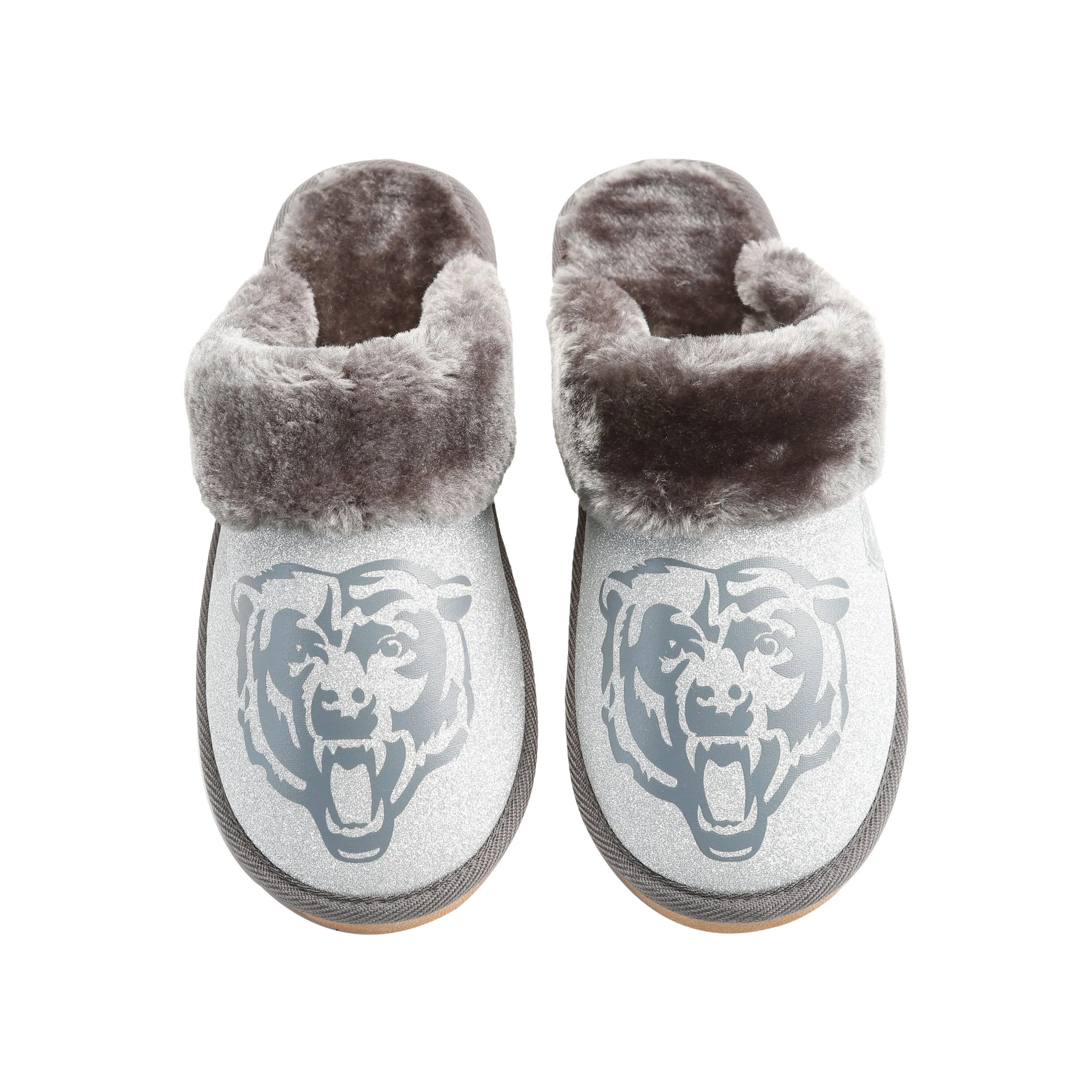 Chicago Bears NFL Womens Glitter Open Back Fur Moccasin Slippers - Image 2