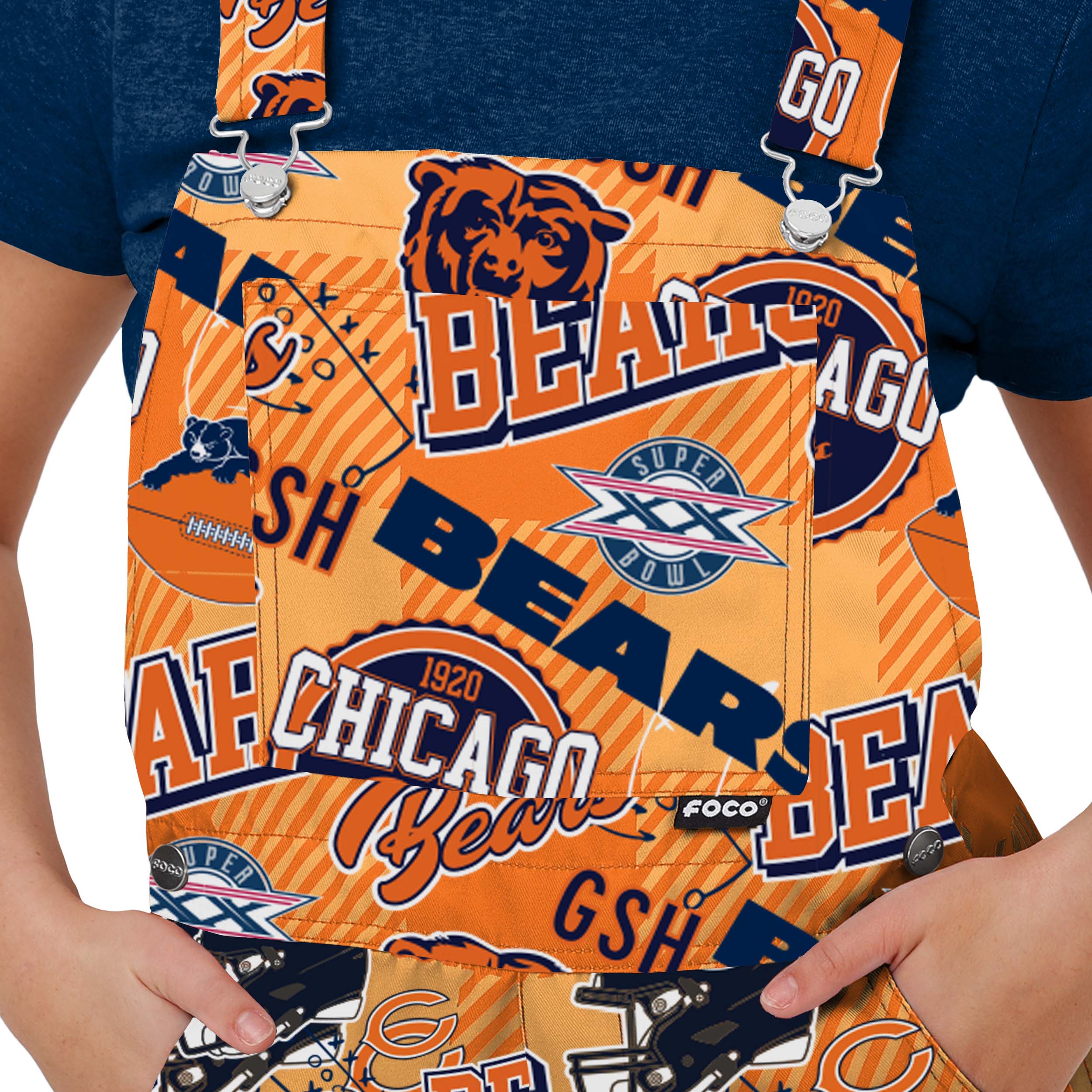 Chicago Bears NFL Womens Historic Print Bib Overalls - Image 4