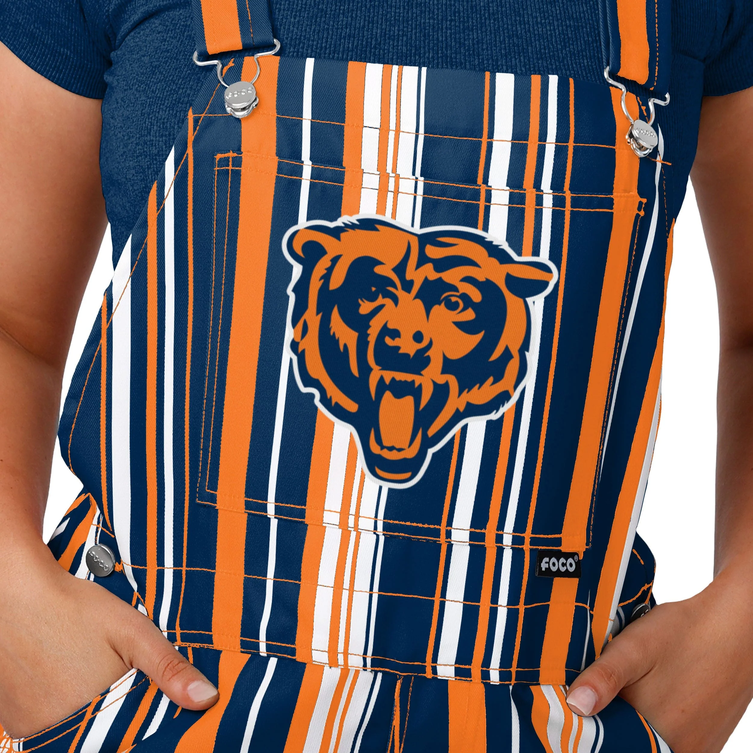 Chicago Bears NFL Womens Hyper Stripe Bib Overalls - Image 4