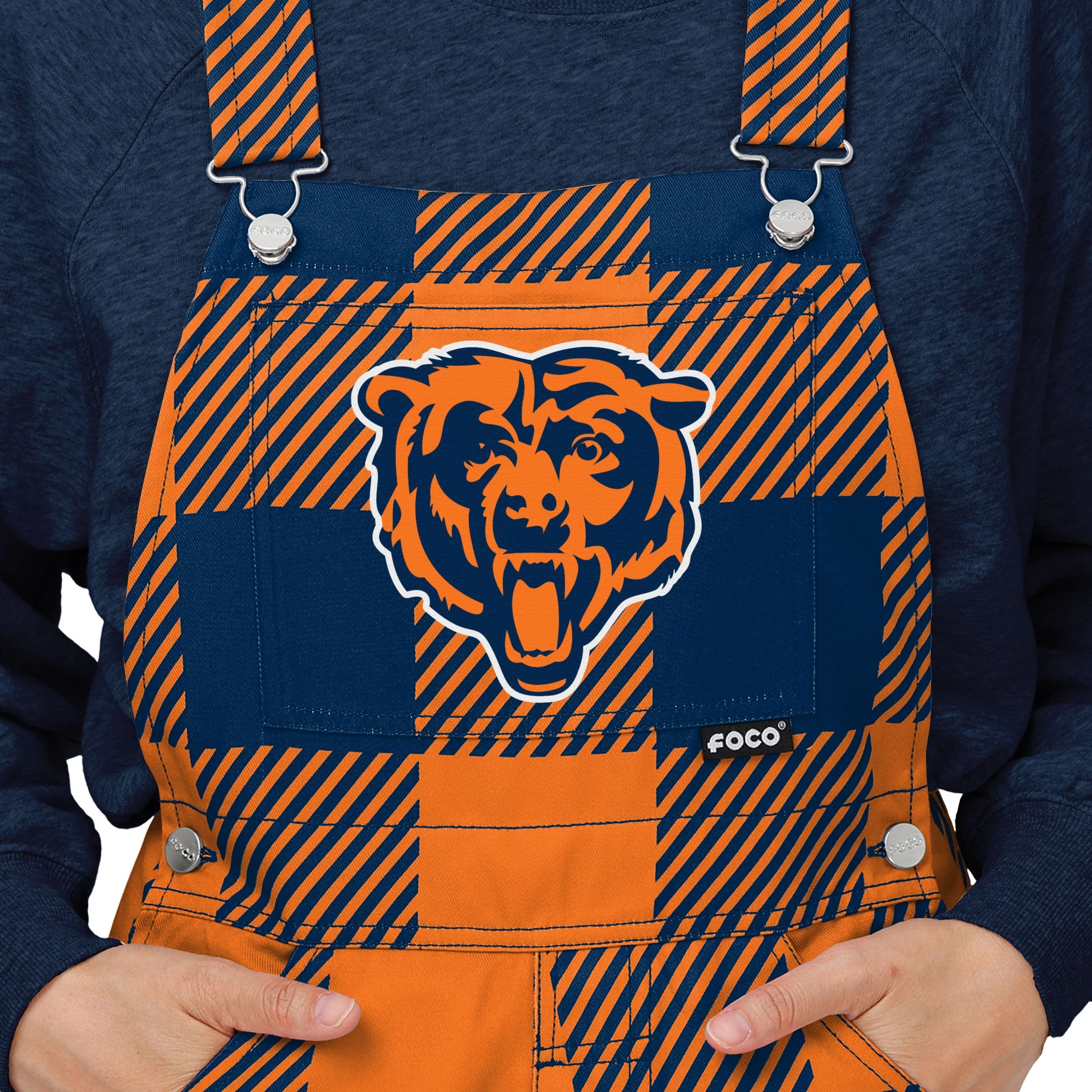 Chicago Bears NFL Womens Plaid Bib Overalls - Image 4