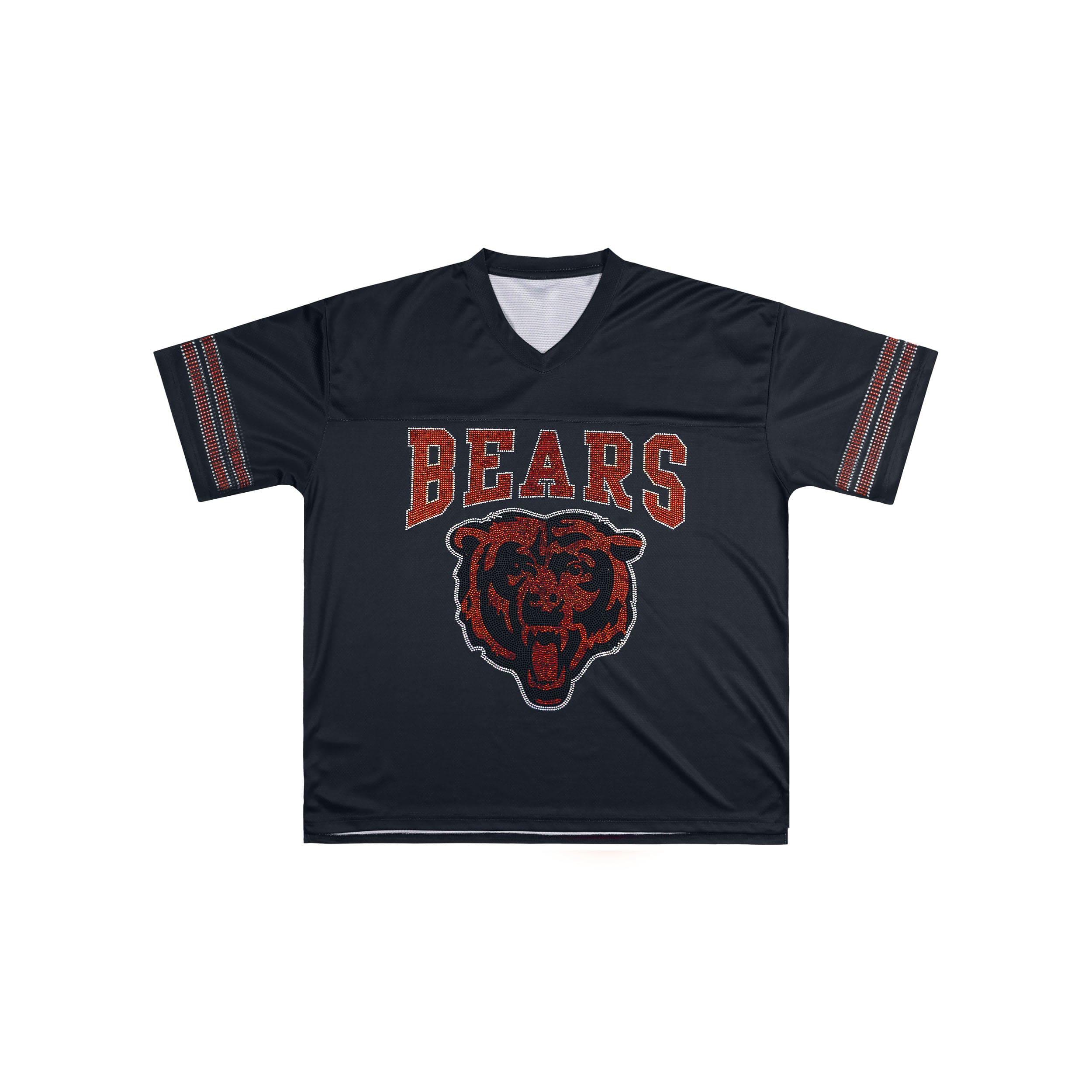 Chicago Bears NFL Womens Rhinestone Logo Oversized V-Neck Mesh T-Shirt - Image 4