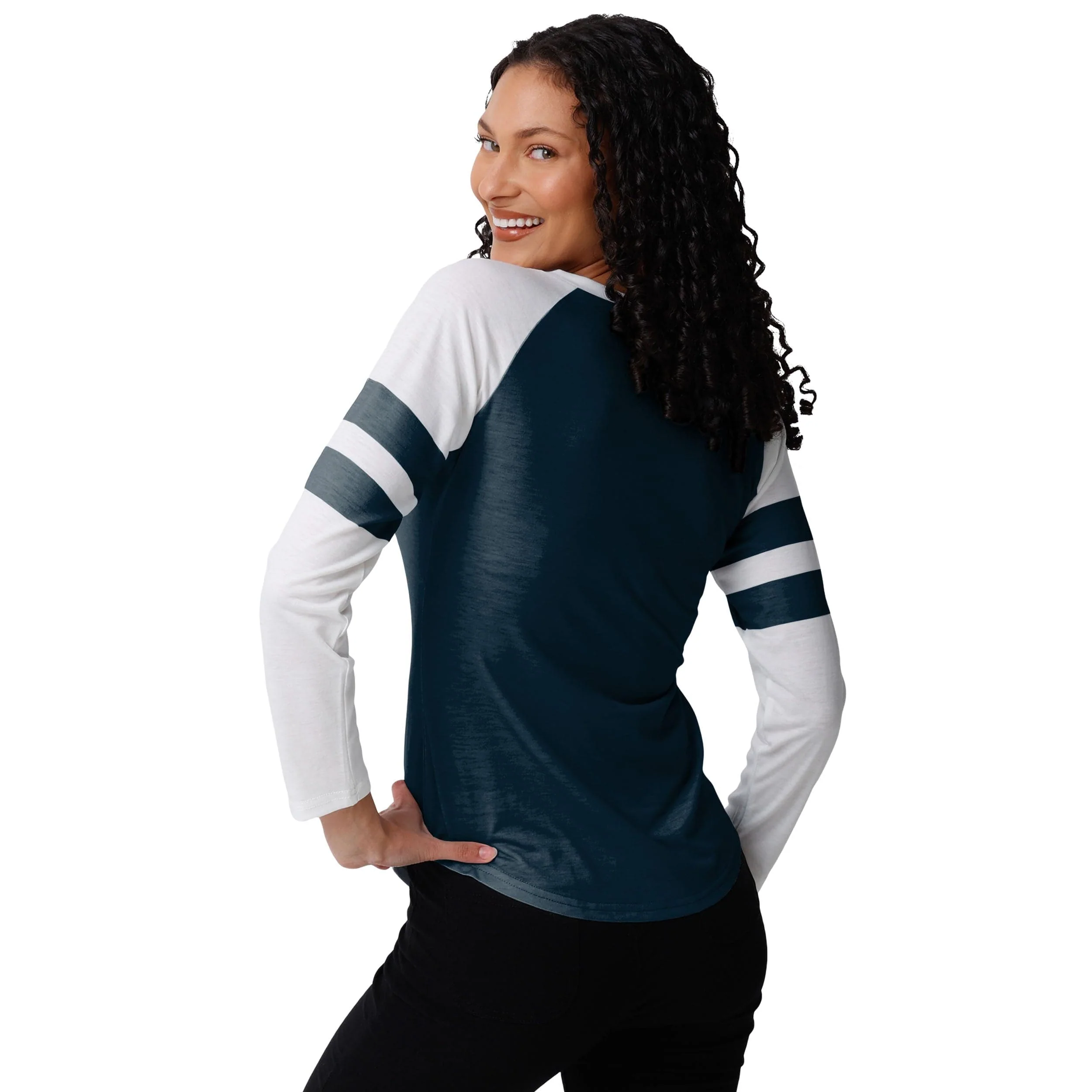 Chicago Bears NFL Womens Script Wordmark Striped Sleeve Raglan T-Shirt - Image 3