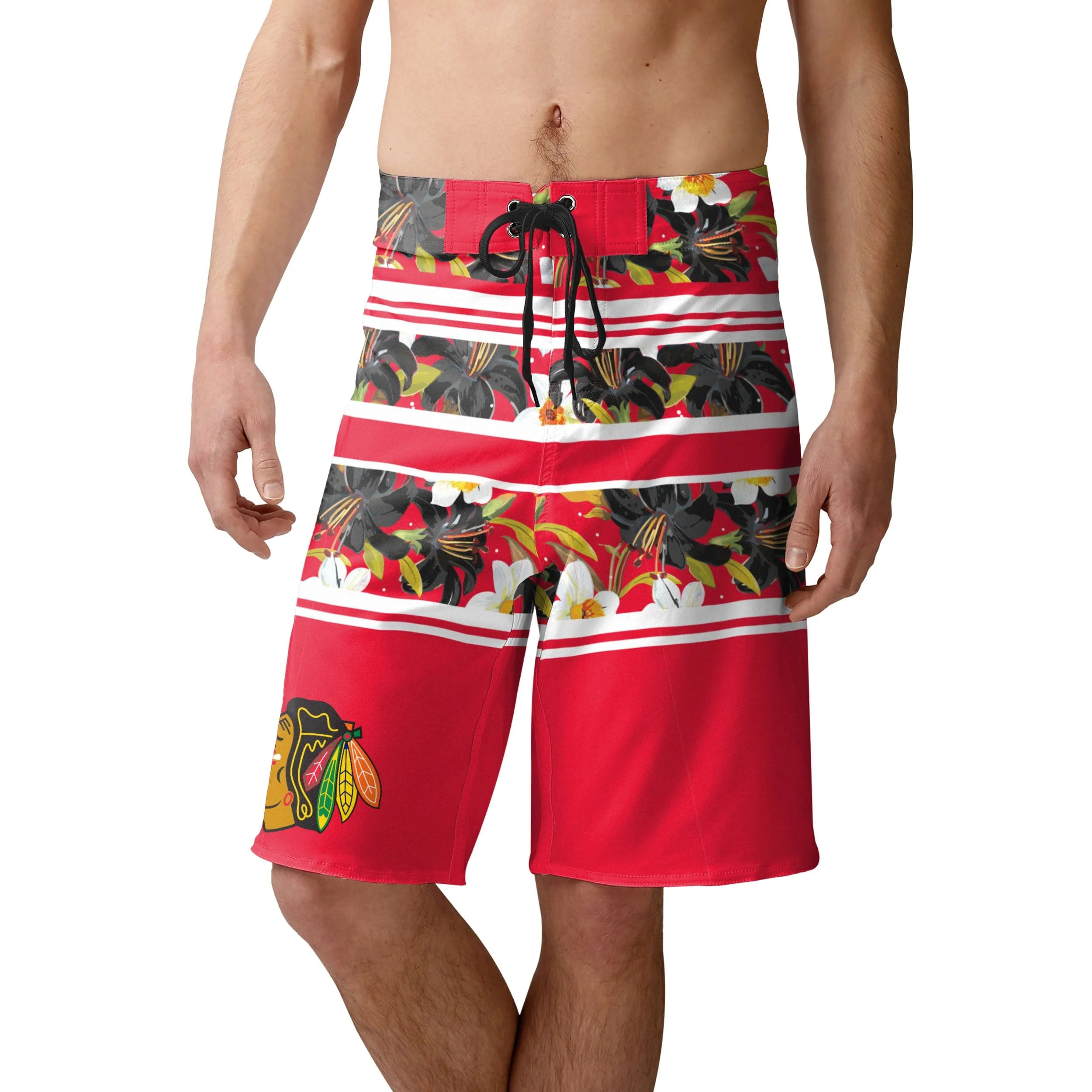Chicago Blackhawks Mens NHL Floral Stripe Boardshorts - Image 2