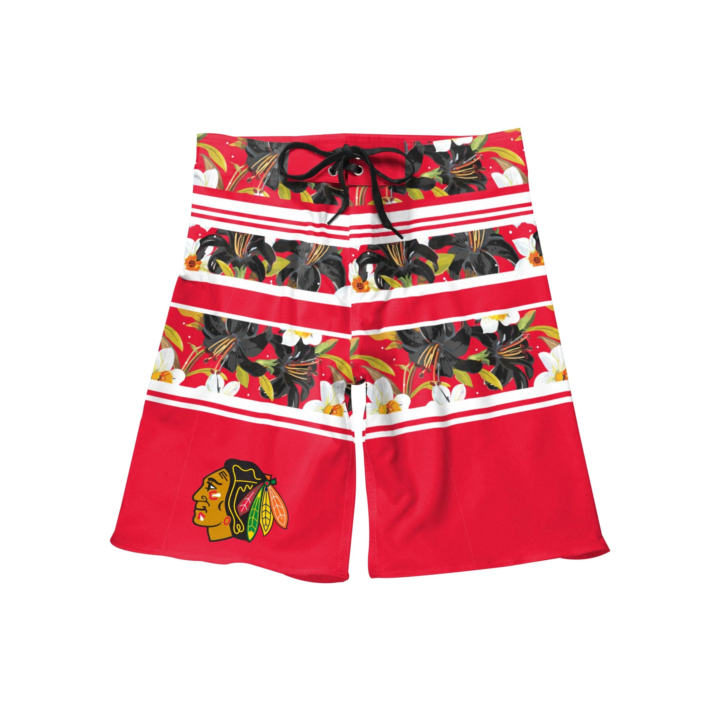 Chicago Blackhawks Mens NHL Floral Stripe Boardshorts - Image 5