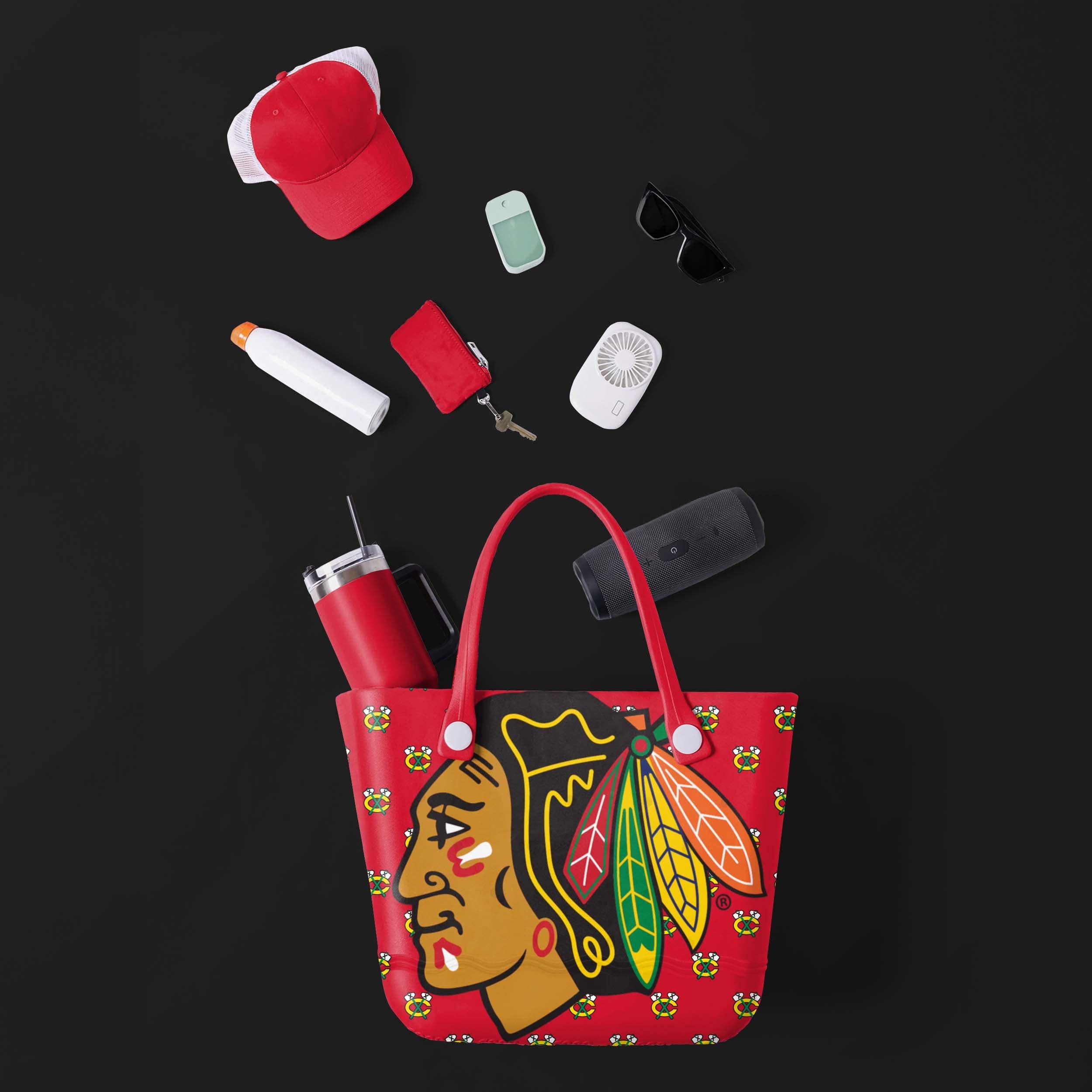 Chicago Blackhawks NHL Big Logo Mini Print Tailgate Tote Bag - Image 2