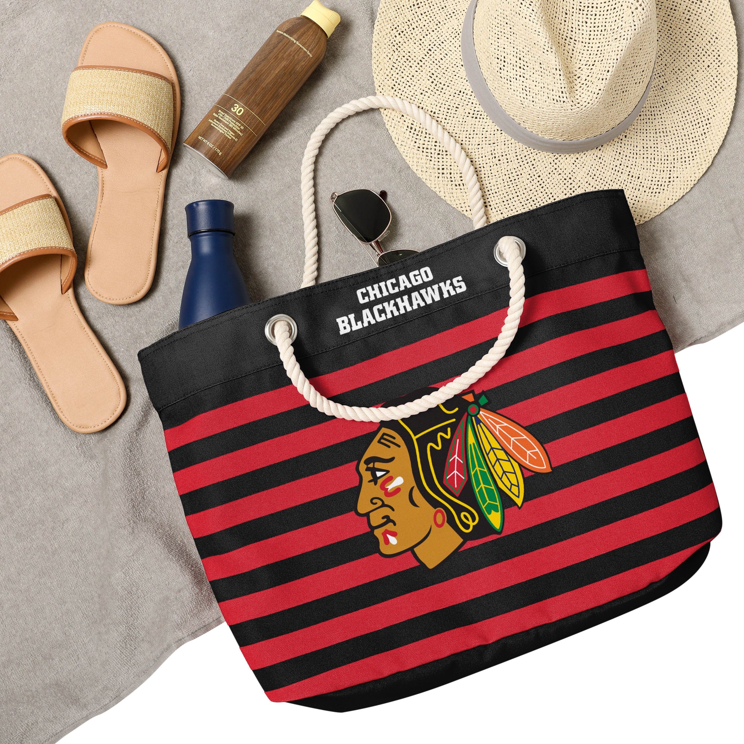 Chicago Blackhawks NHL Nautical Stripe Tote Bag - Image 4