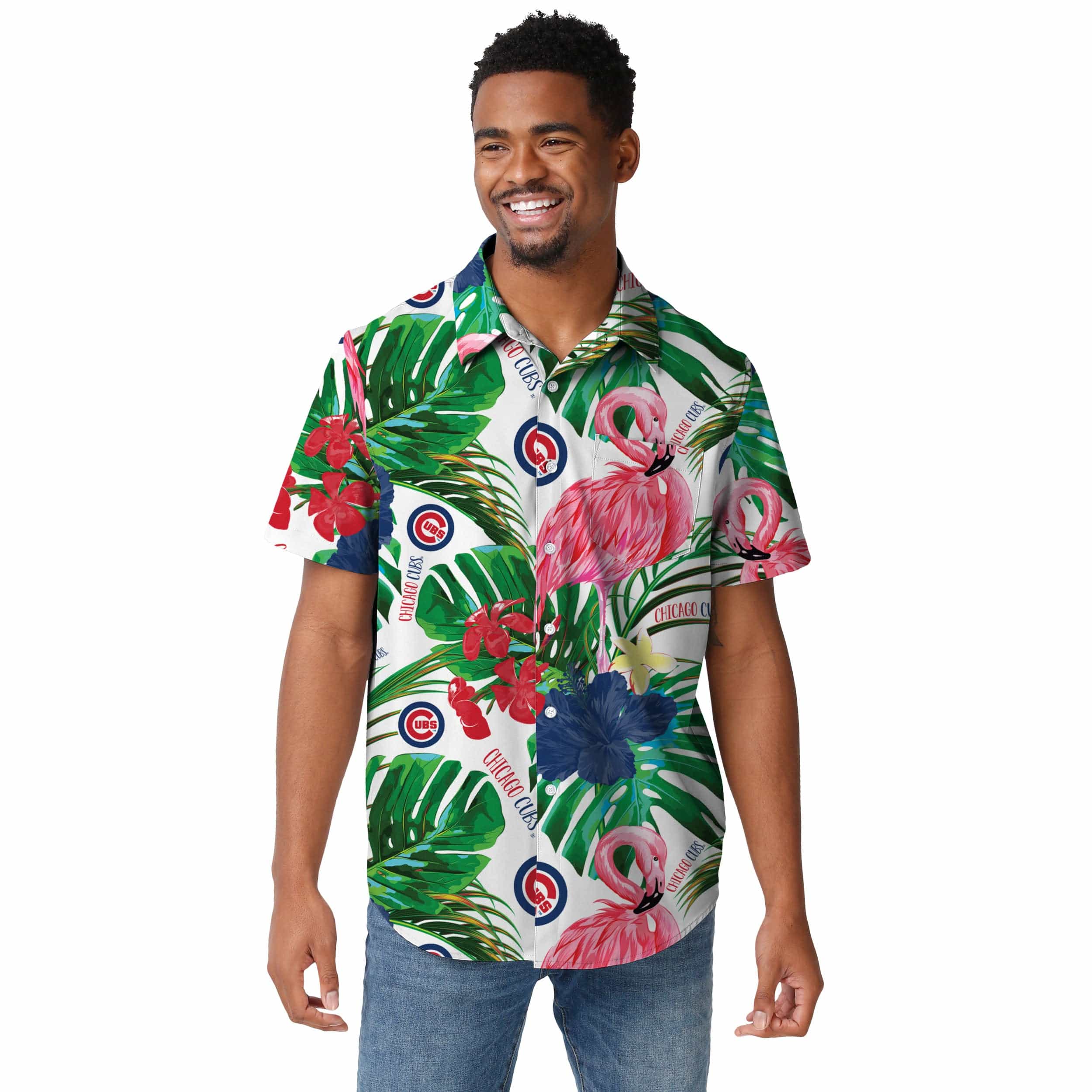 Chicago Cubs MLB Mens Flamingo Button Up Shirt - Image 2