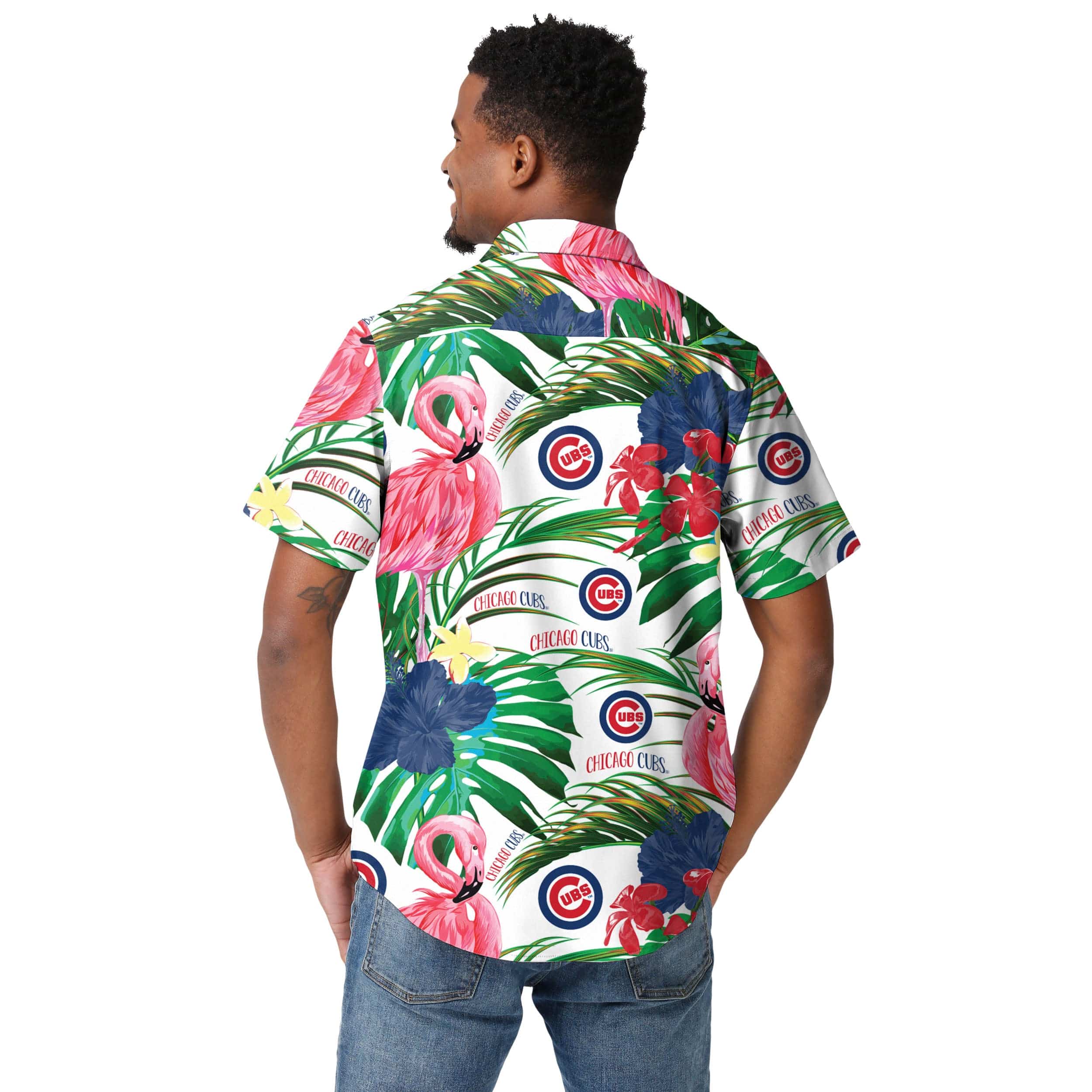 Chicago Cubs MLB Mens Flamingo Button Up Shirt - Image 3
