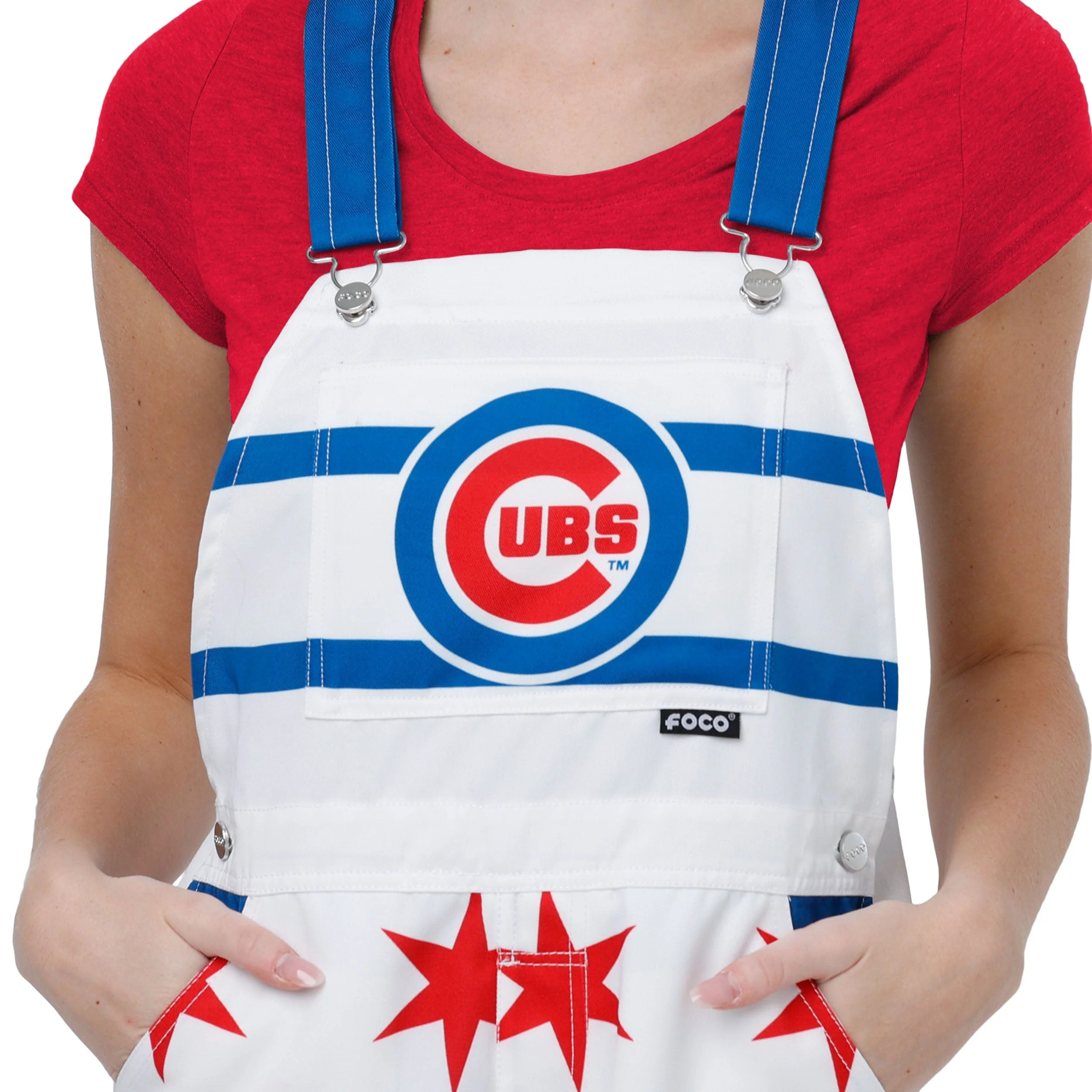 Chicago Cubs MLB Womens Flag Thematic Bib Overalls - Image 4