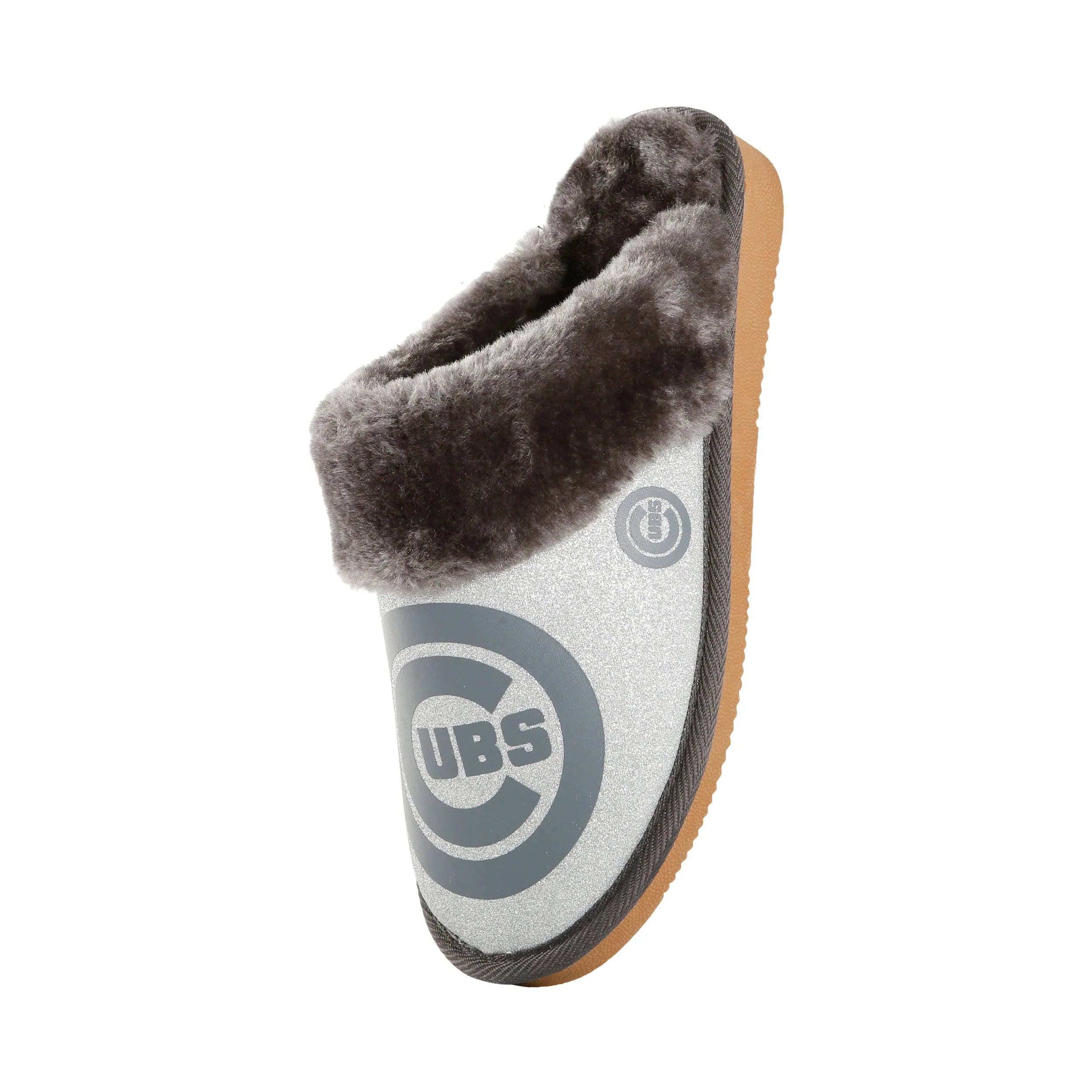 Chicago Cubs MLB Womens Glitter Open Back Fur Moccasin Slippers - Image 3