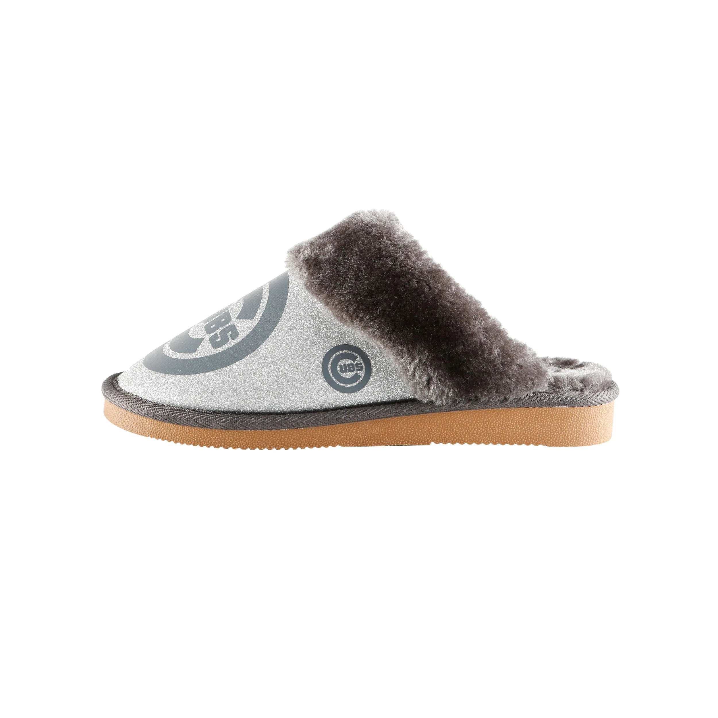 Chicago Cubs MLB Womens Glitter Open Back Fur Moccasin Slippers - Image 4