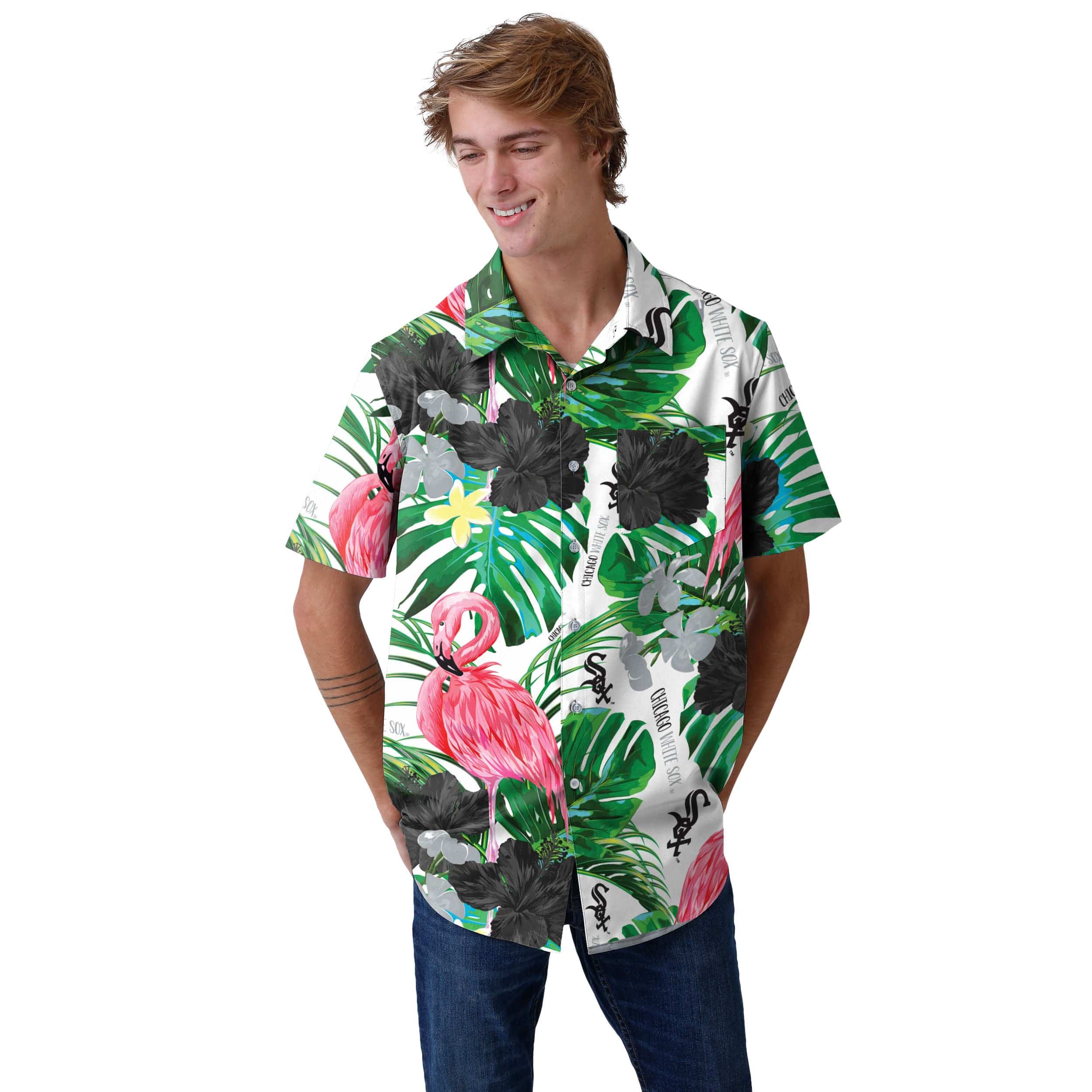 Chicago White Sox MLB Mens Flamingo Button Up Shirt - Image 2