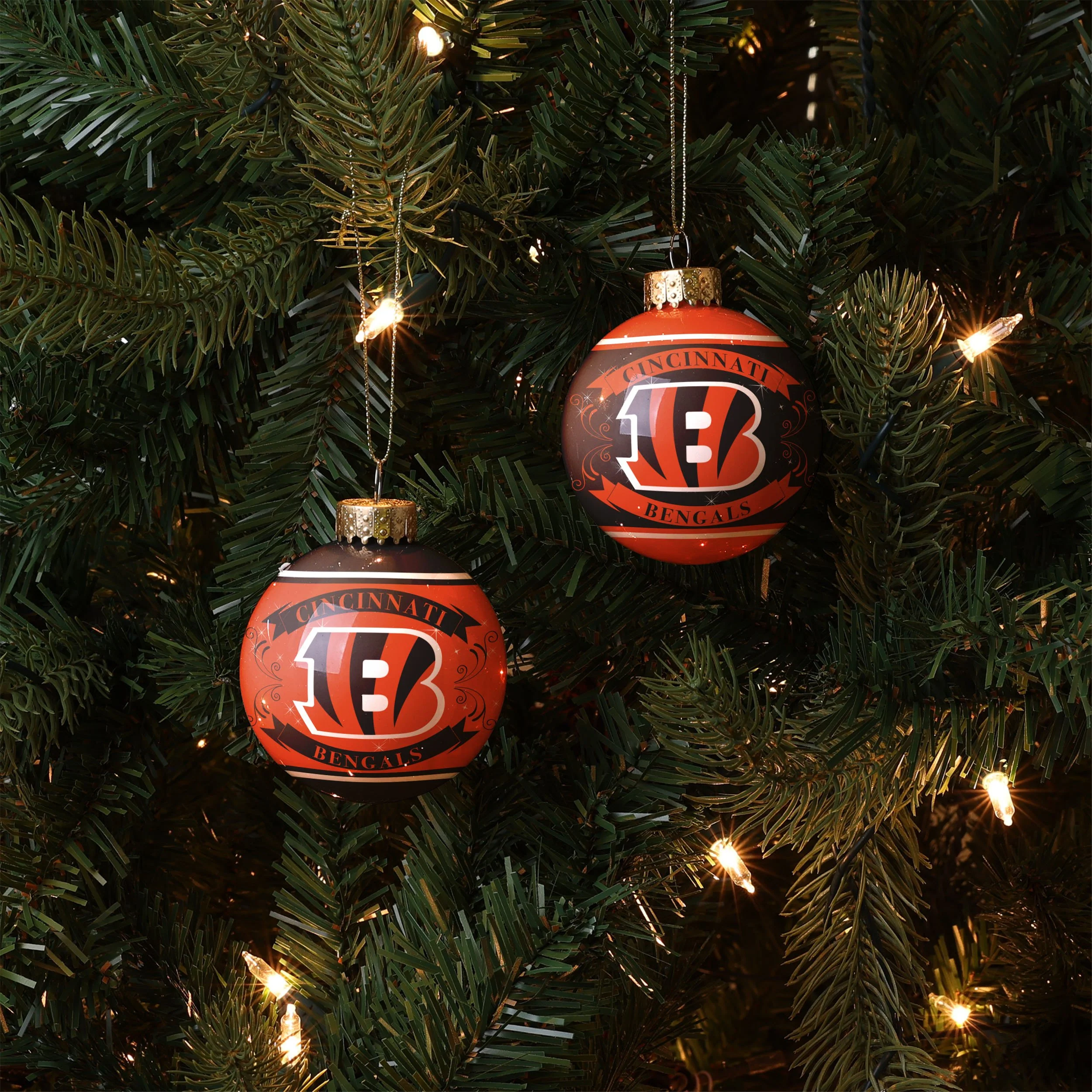 Cincinnati Bengals NFL 2 Pack Glass Ball Ornament Set - Image 2