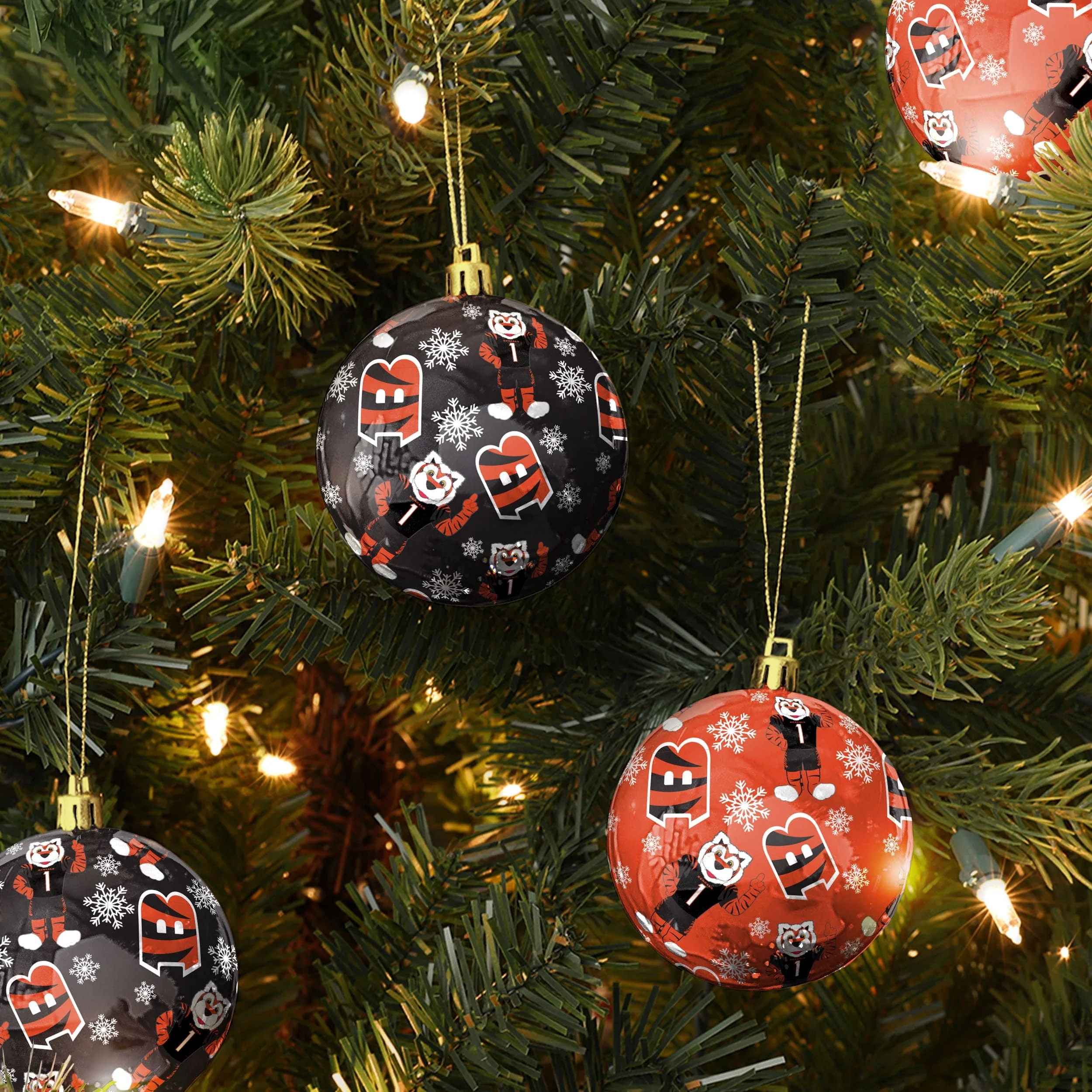 Cincinnati Bengals NFL 4 Pack Ball Mascot Ornament Set - Image 2