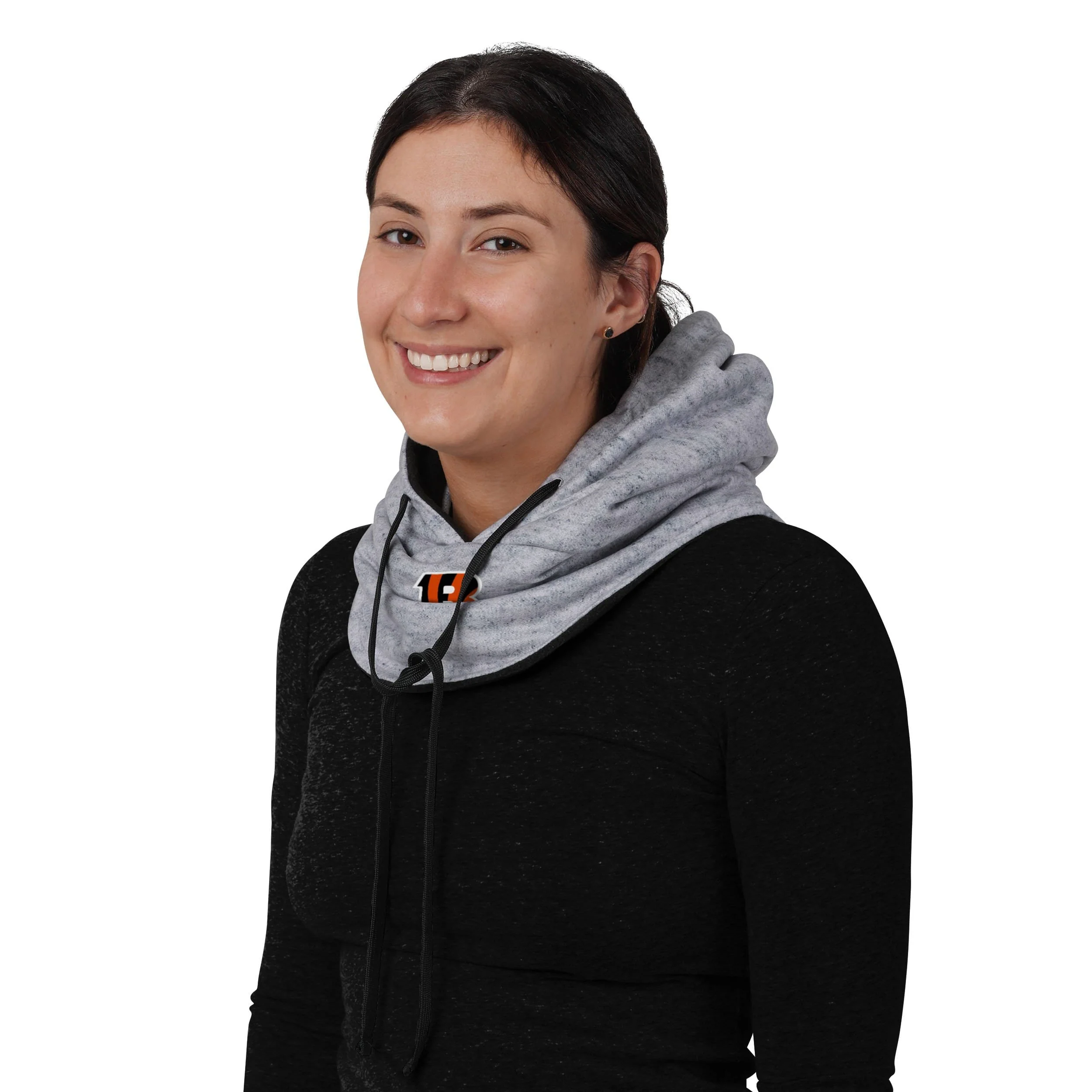 Cincinnati Bengals NFL Heather Gray Drawstring Hooded Gaiter Scarf - Image 4