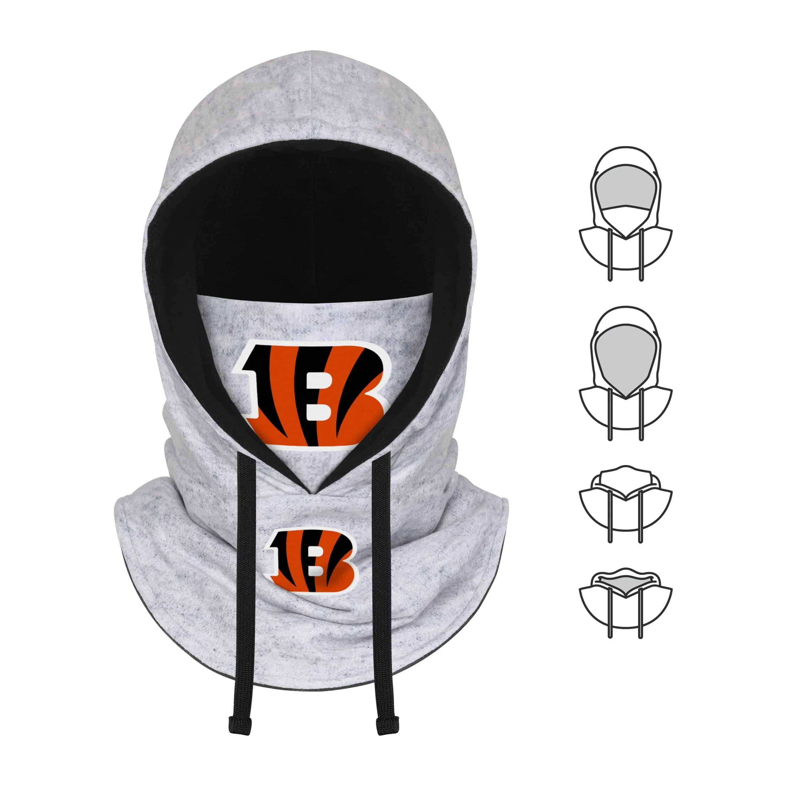 Cincinnati Bengals NFL Heather Gray Drawstring Hooded Gaiter Scarf - Image 5