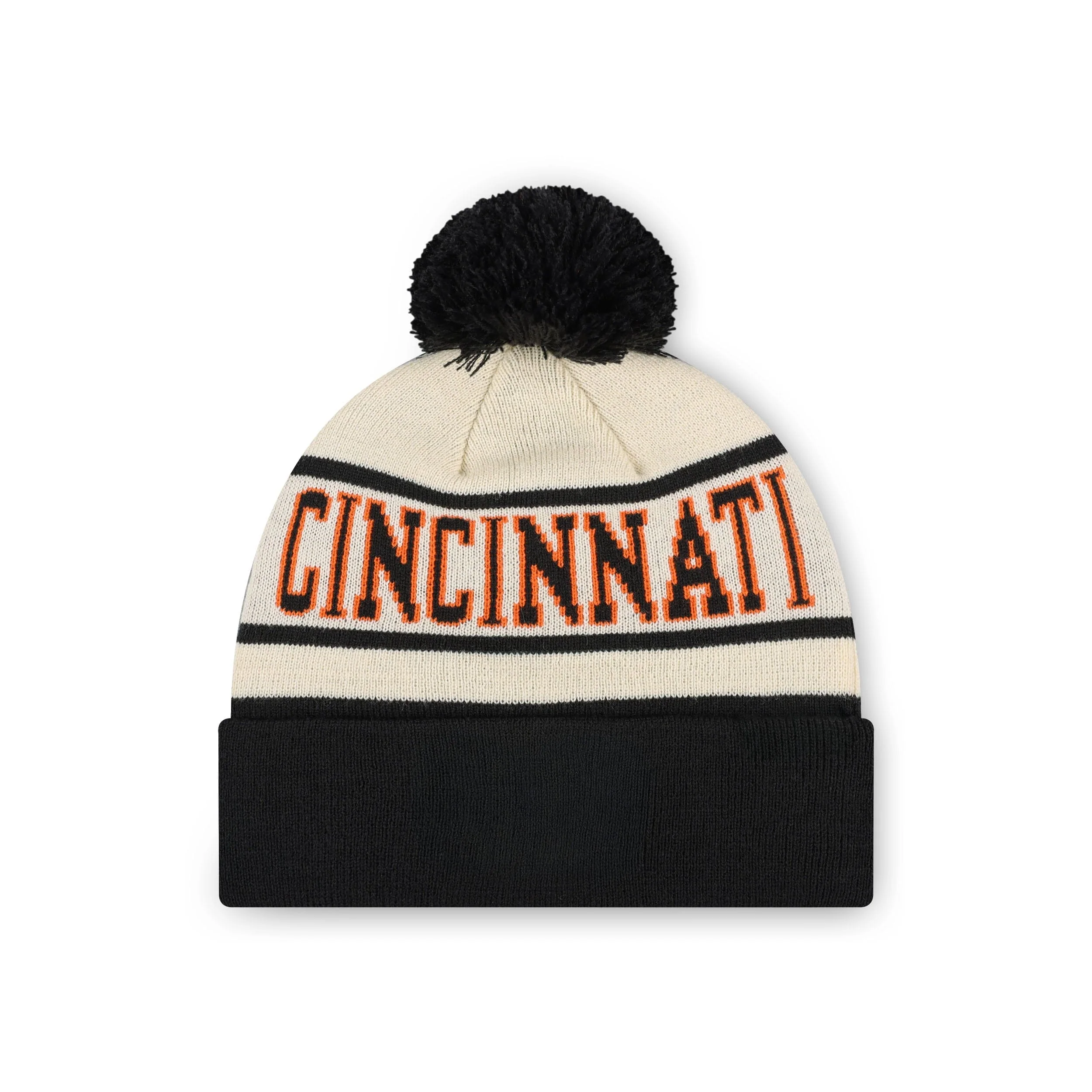 Cincinnati Bengals NFL Heritage Stripe Primary Logo Pom Beanie - Image 2