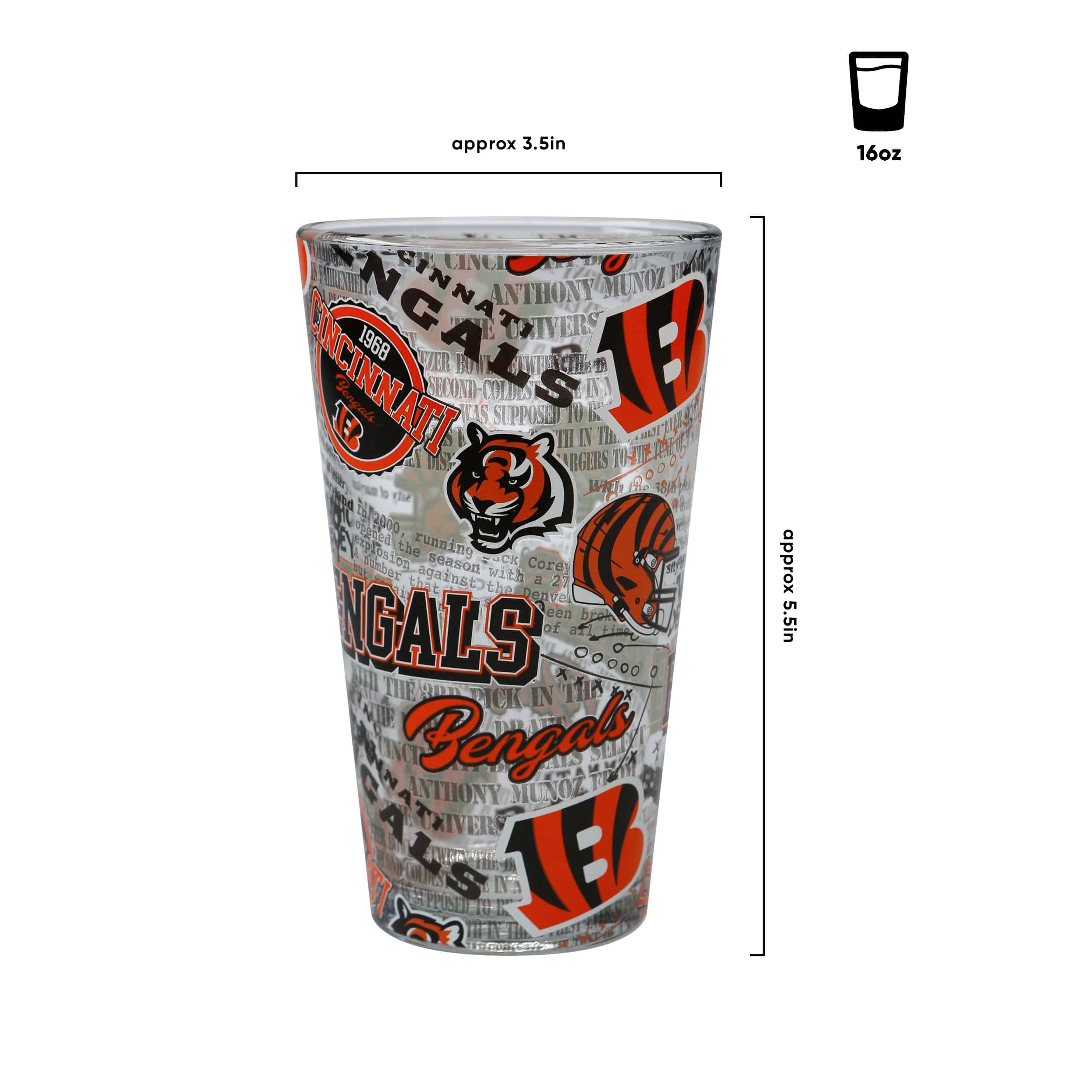 Cincinnati Bengals NFL Historic Print Pint Glass - Image 3