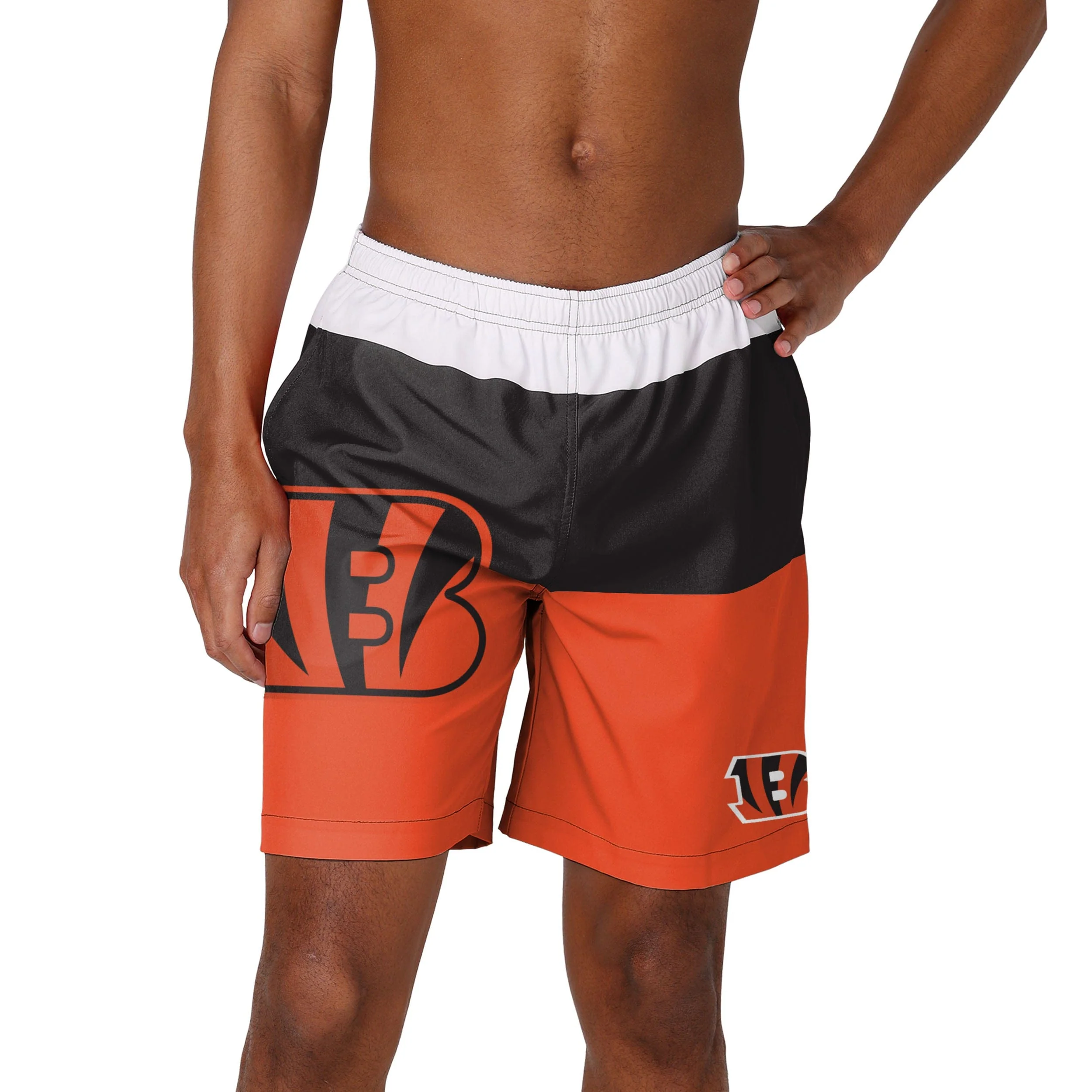 Cincinnati Bengals NFL Mens 3 Stripe Big Logo Swimming Trunks - Image 2