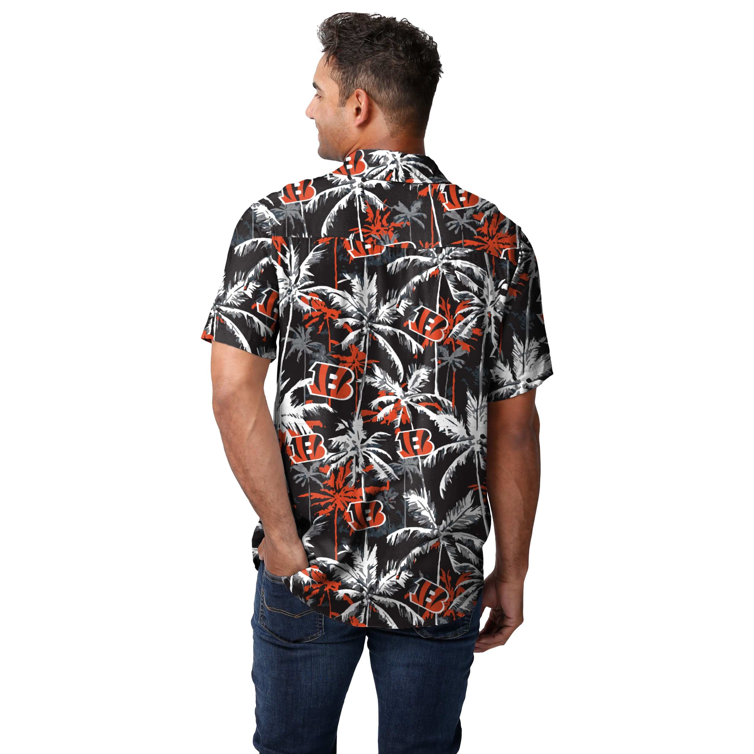 Cincinnati Bengals NFL Mens Black Floral Button Up Shirt - Image 3