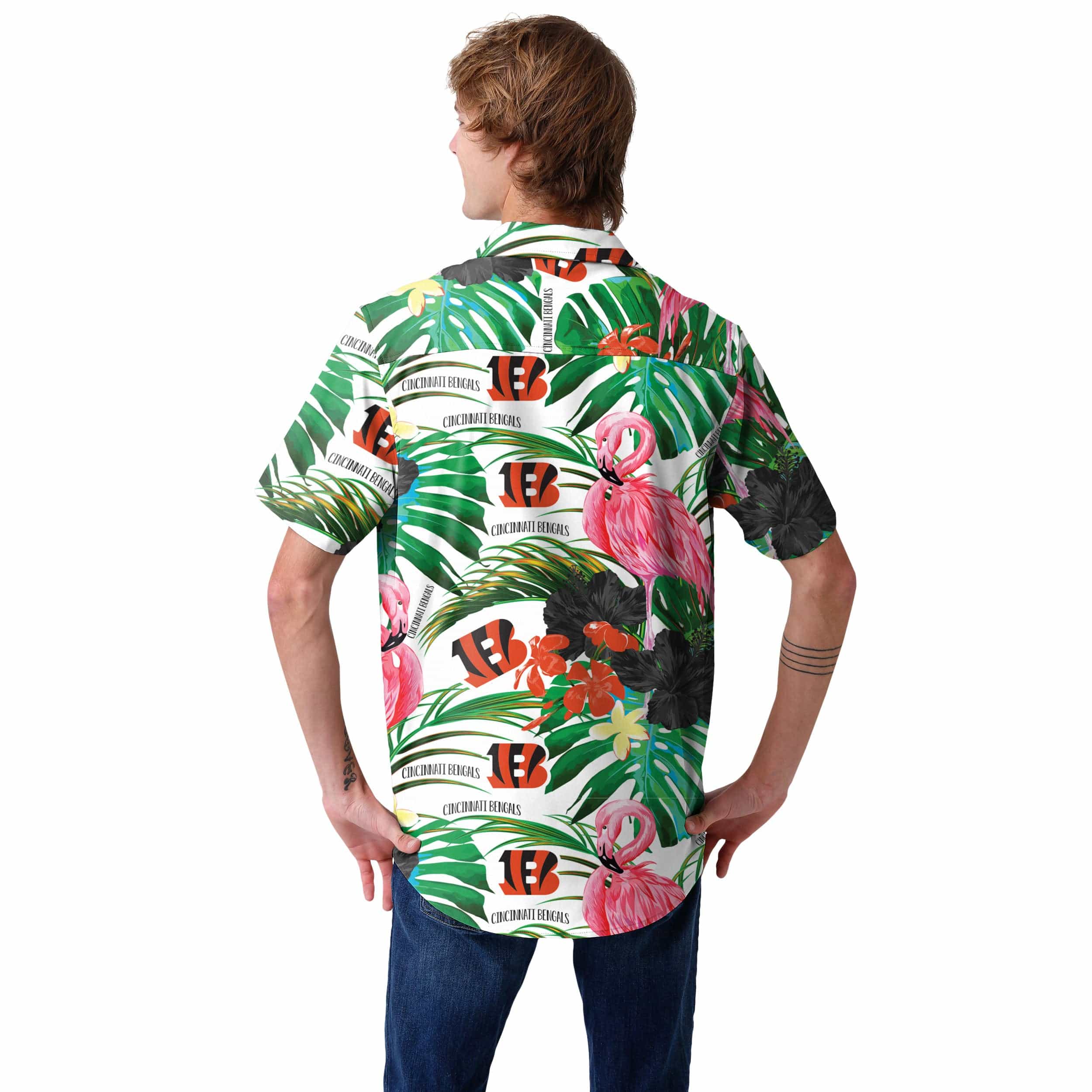 Cincinnati Bengals NFL Mens Flamingo Button Up Shirt - Image 3