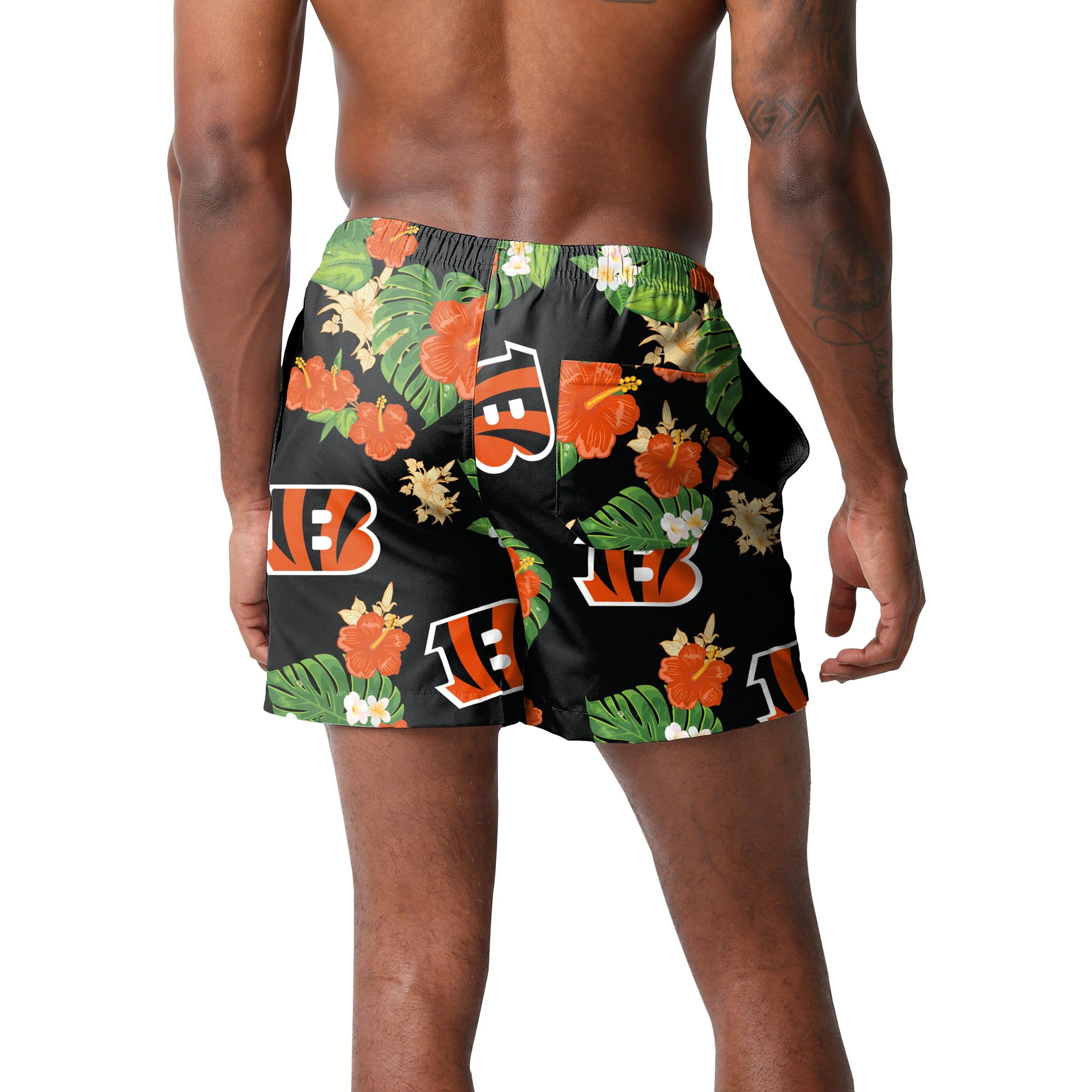 Cincinnati Bengals NFL Mens Floral Slim Fit 5.5" Swimming Suit Trunks - Image 3