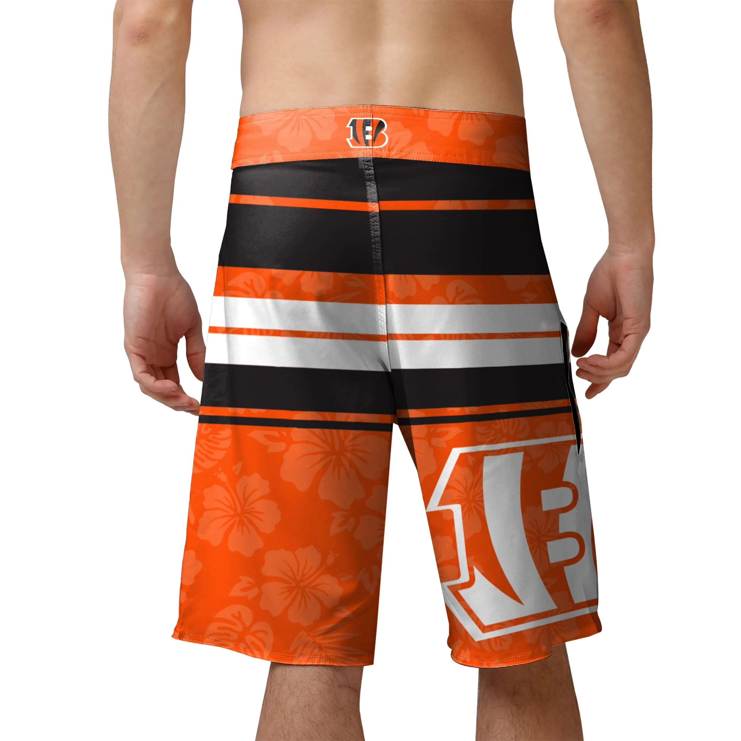 Cincinnati Bengals NFL Mens Hibiscus Boardwalk Stripe Boardshorts - Image 3