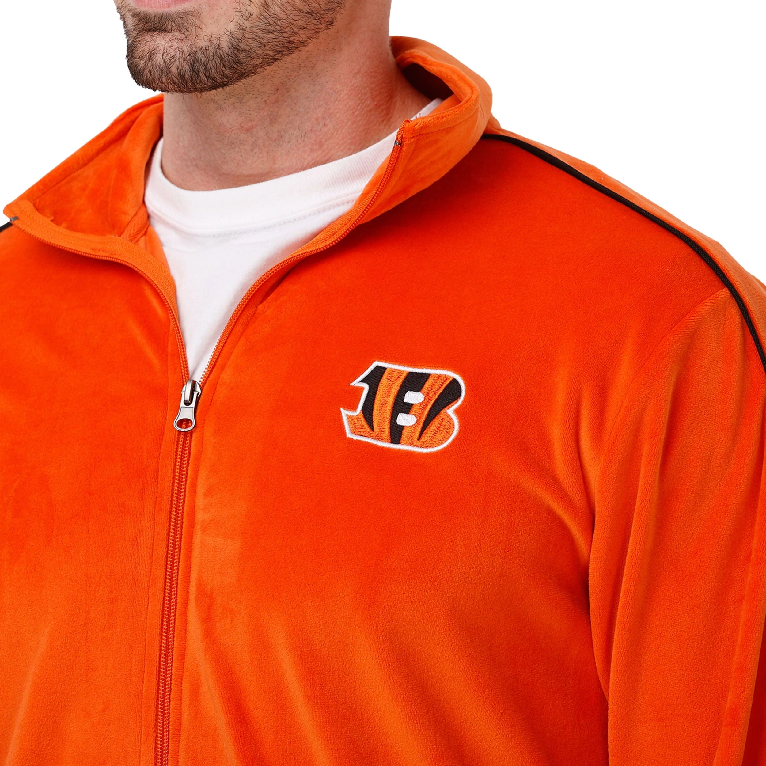 Cincinnati Bengals NFL Mens Orange Velour Zip Up Top - Image 3