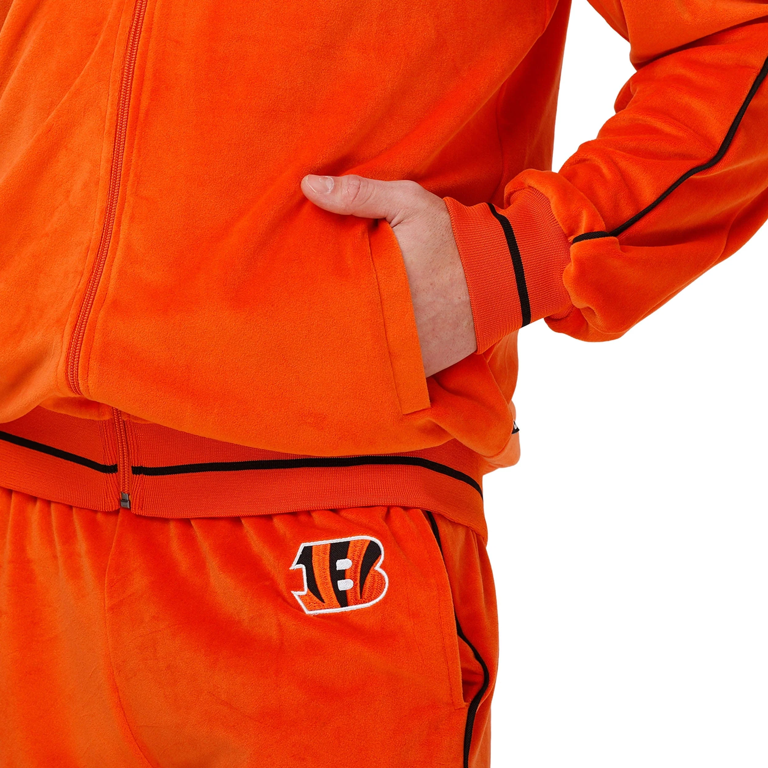 Cincinnati Bengals NFL Mens Orange Velour Zip Up Top - Image 4