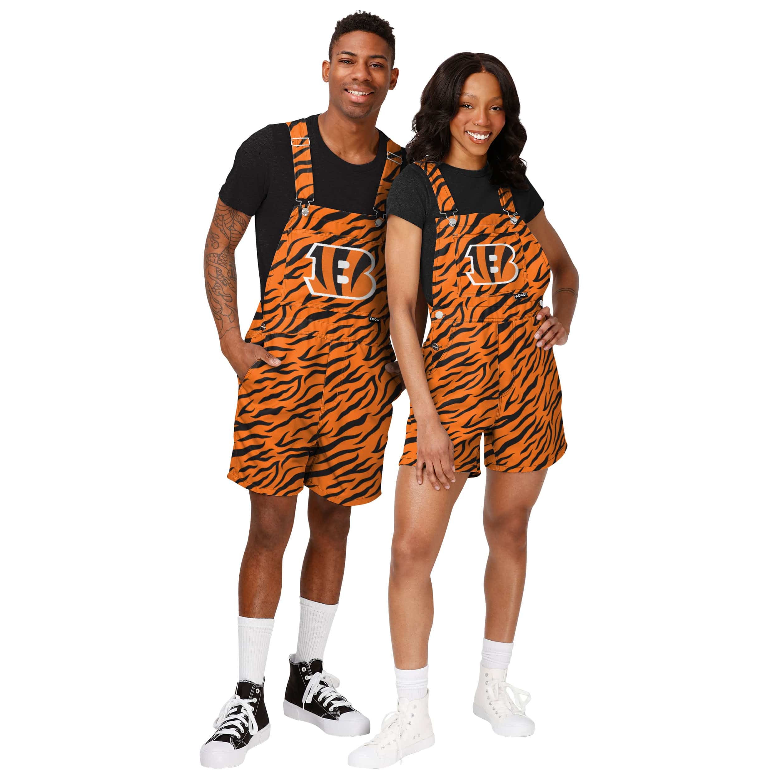 Cincinnati Bengals NFL Mens Tiger Stripe Thematic Bib Shortalls - Image 3