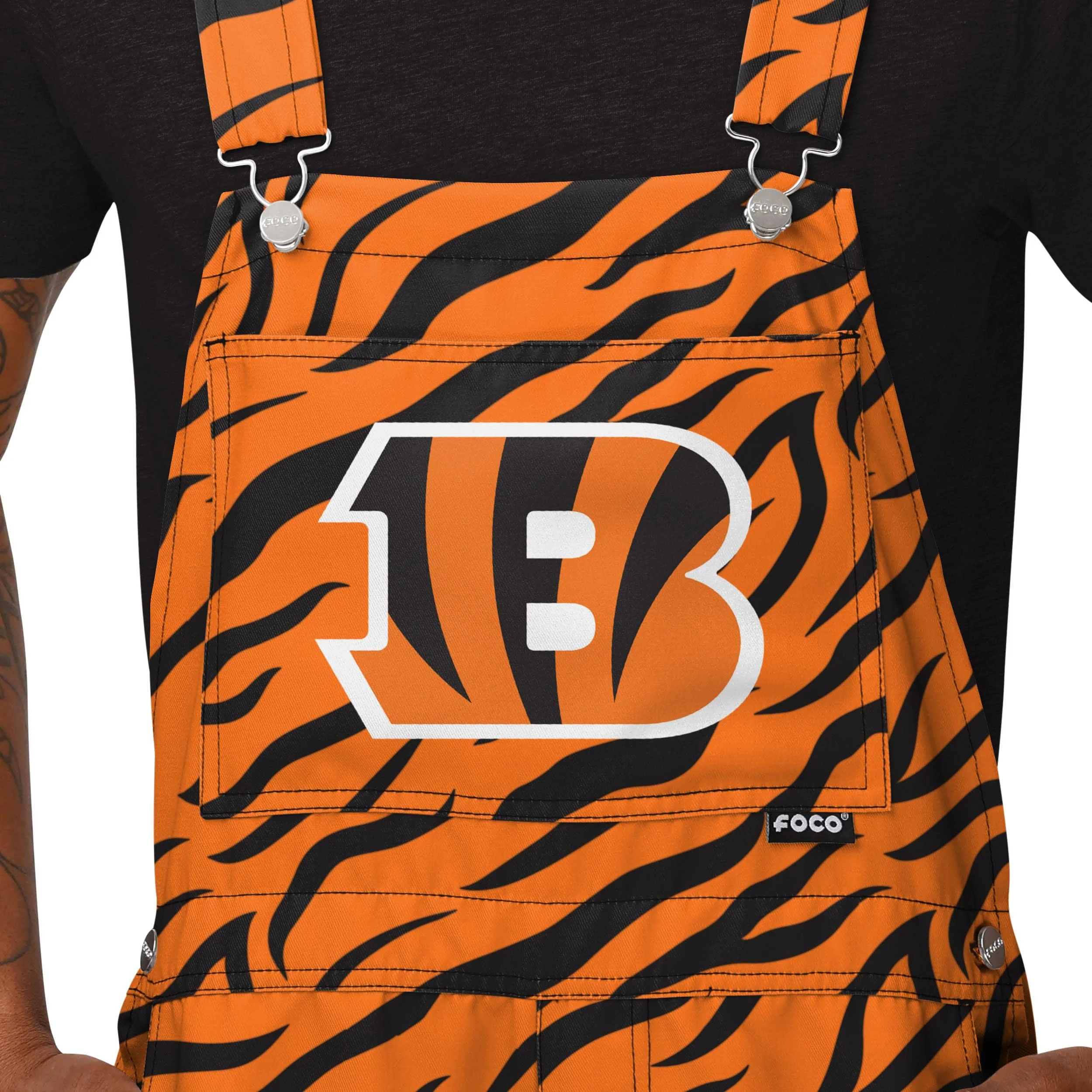 Cincinnati Bengals NFL Mens Tiger Stripe Thematic Bib Shortalls - Image 4