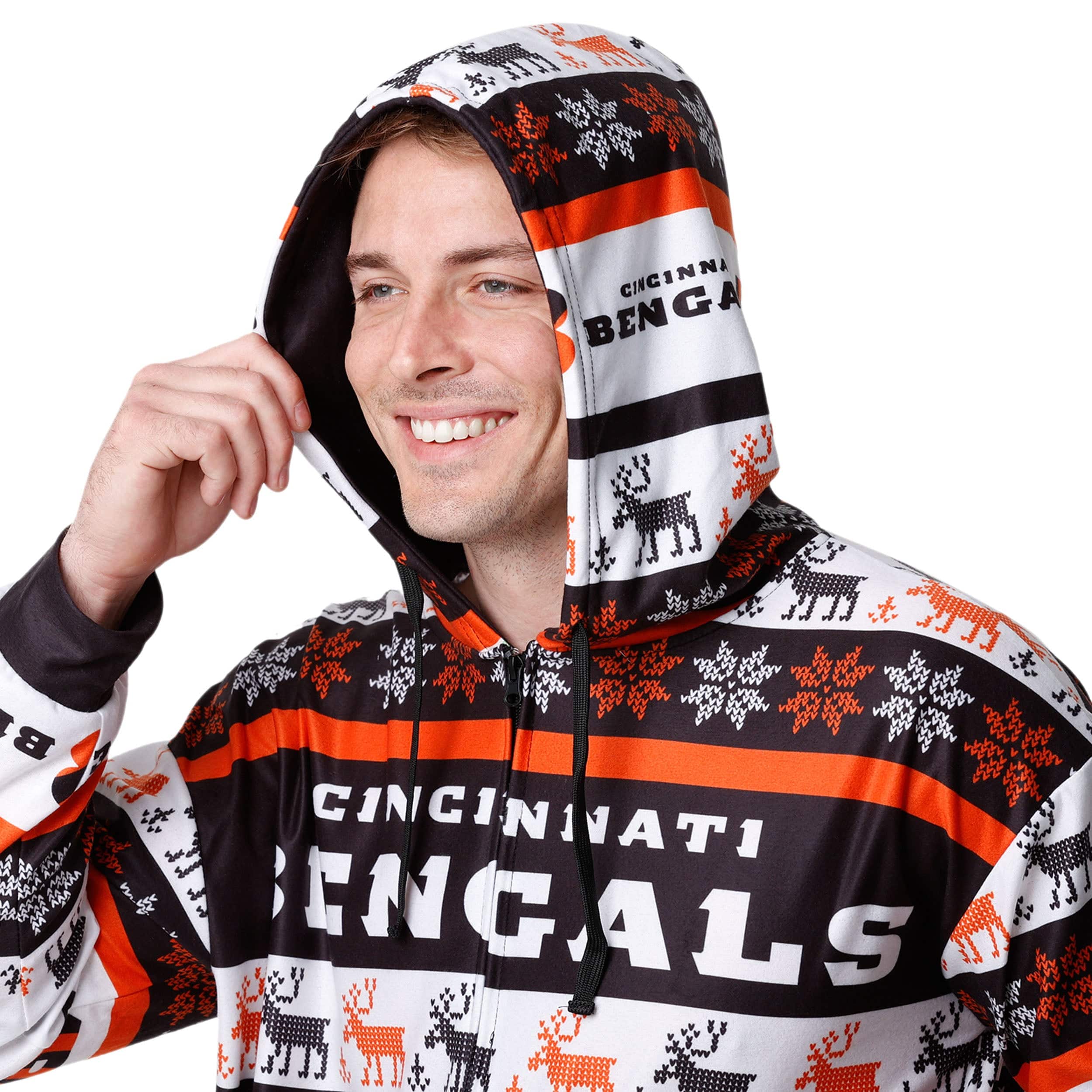 Cincinnati Bengals NFL Mens Ugly Short One Piece Pajamas - Image 3
